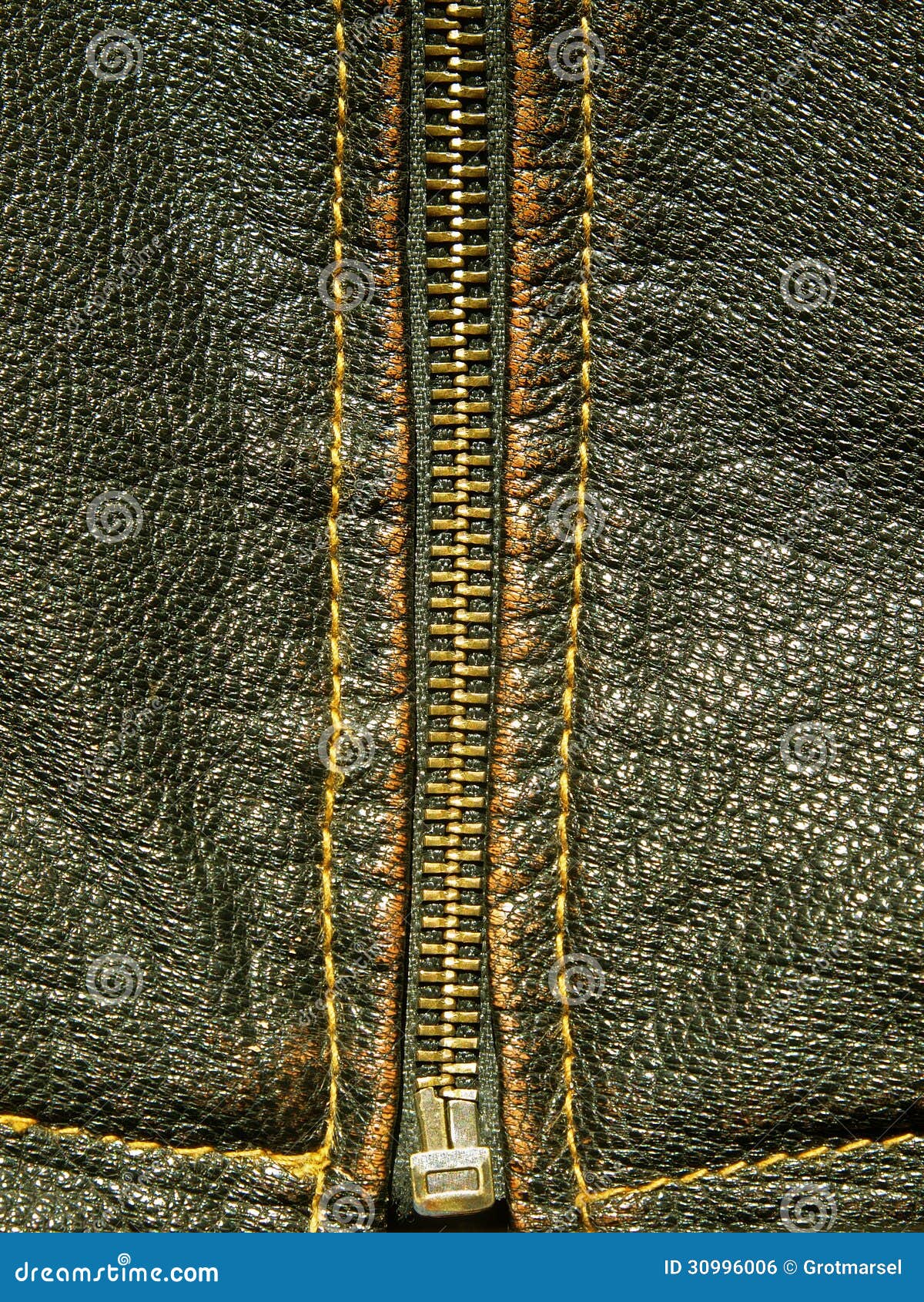Zipper on a black leather. stock photo. Image of black 30996006
