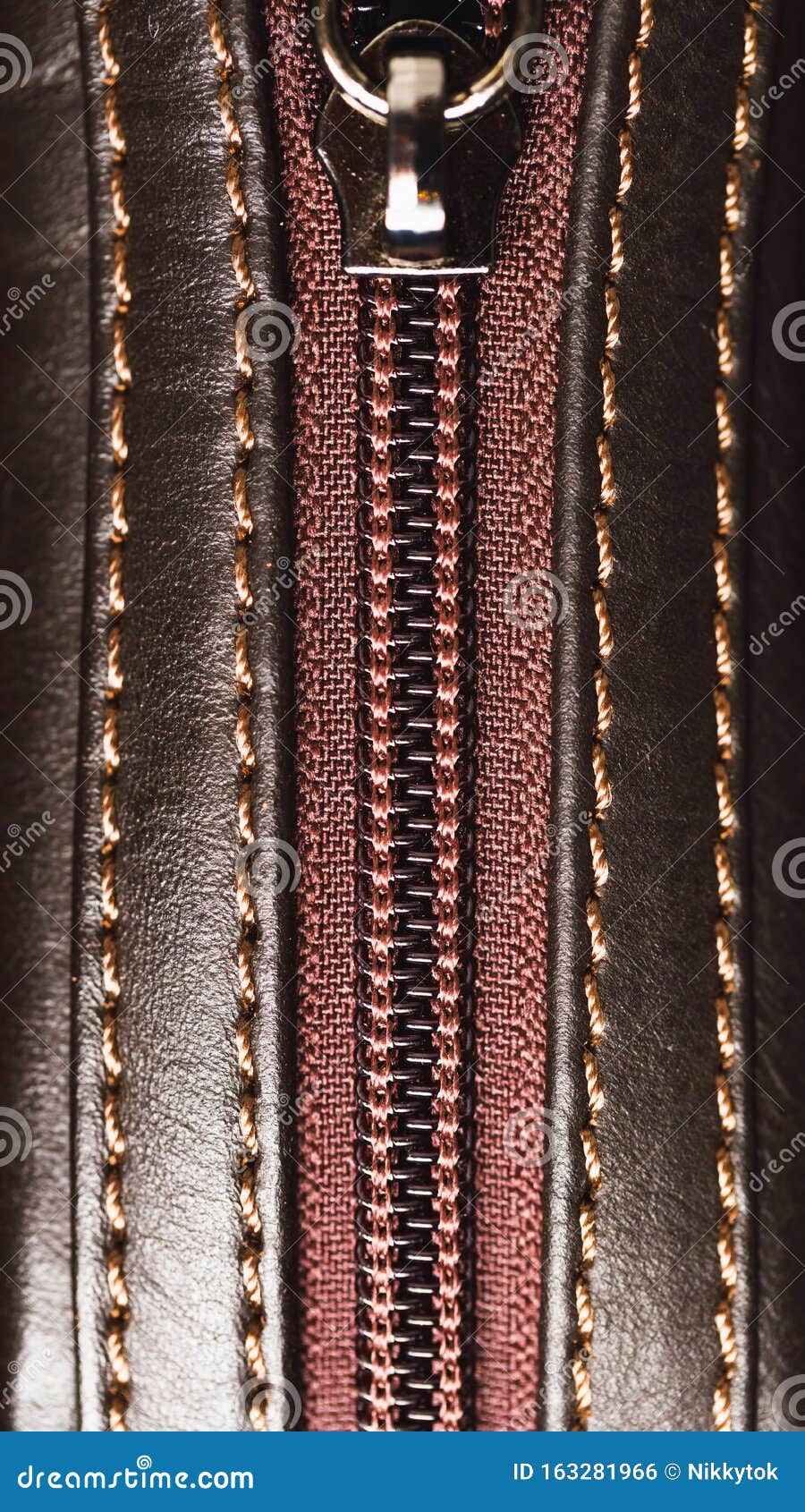 Zipper of Brown Leather Bag Stock Photo Image of color, handbag