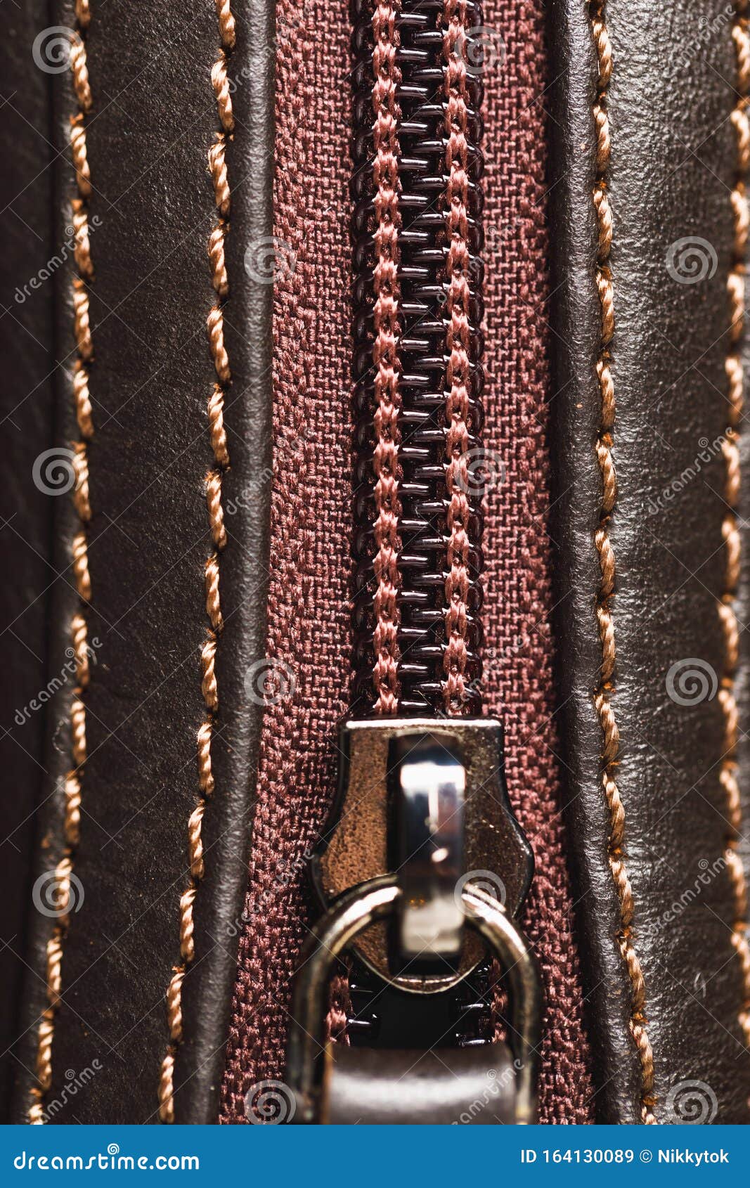 Zipper of Brown Leather Bag Stock Image Image of brown, close 164130089