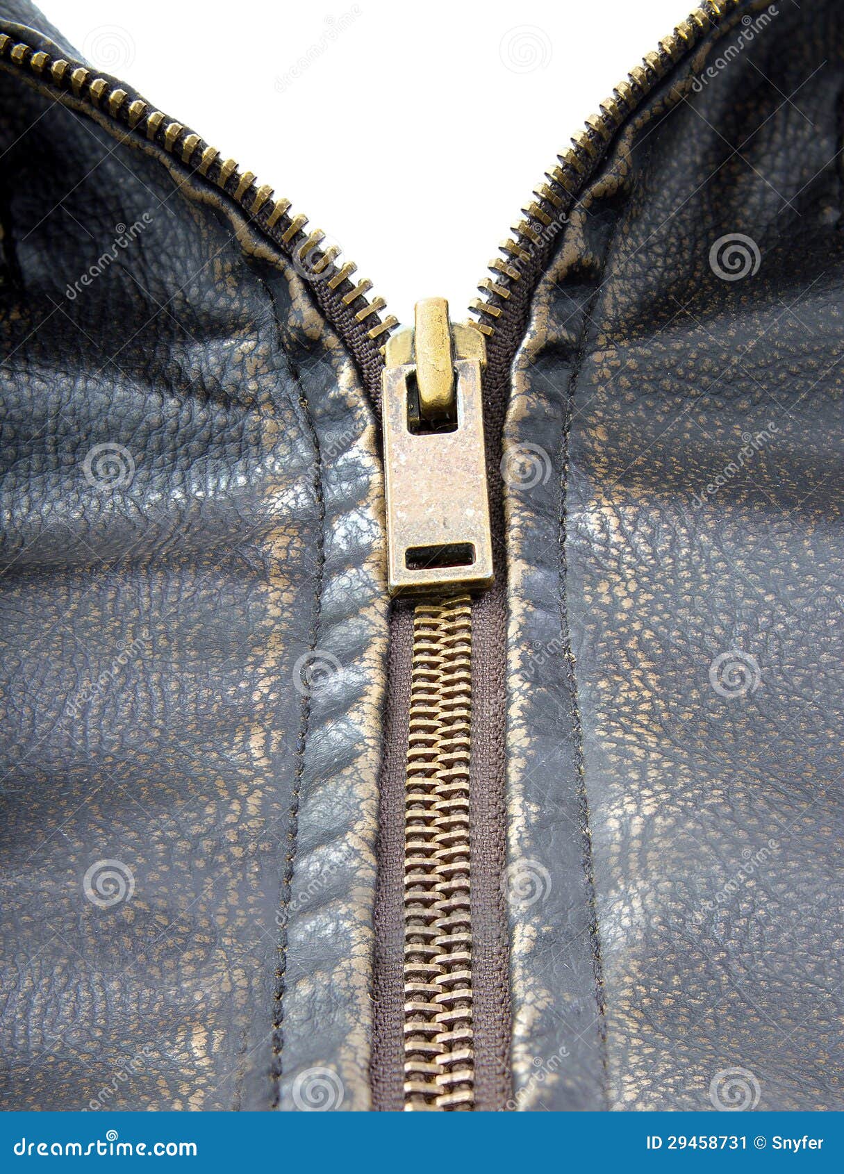Zipper on Brown Leather Motorcycle Jacket Stock Image Image of seam