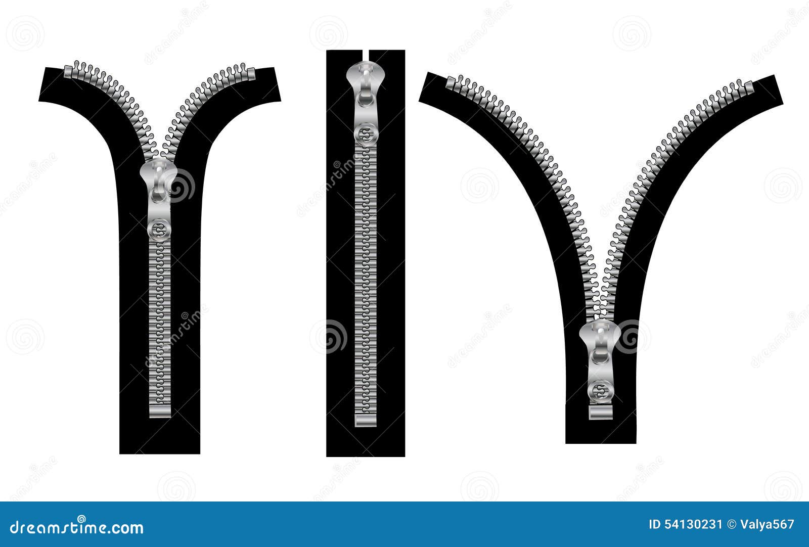 Zipper In A Closed And Open Positions Isolated Stock Vector - Image