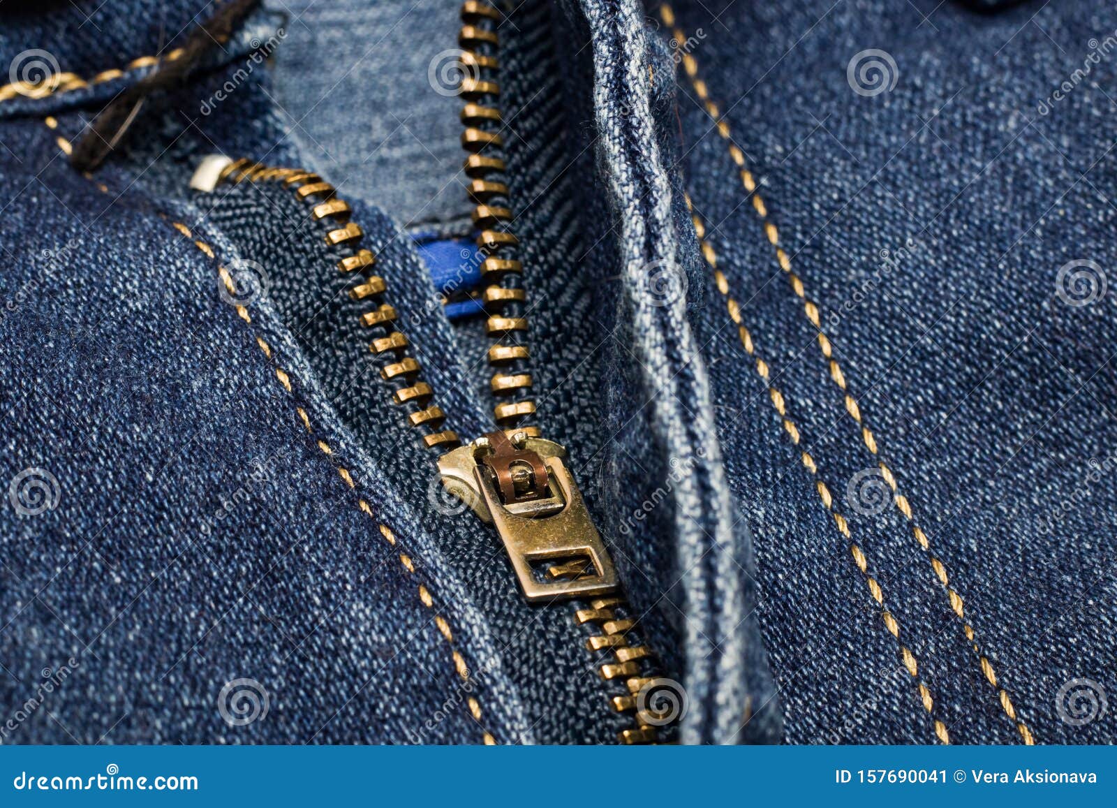 Zipper Lock on Blue Jeans Close Up, Macro Stock Image - Image of clasp ...