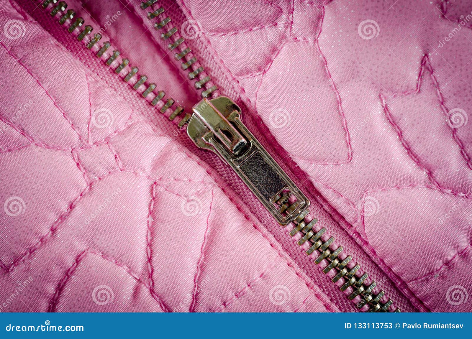 Zipper on Pink Balon Jacket Close-up Shot Stock Image - Image of fiber ...