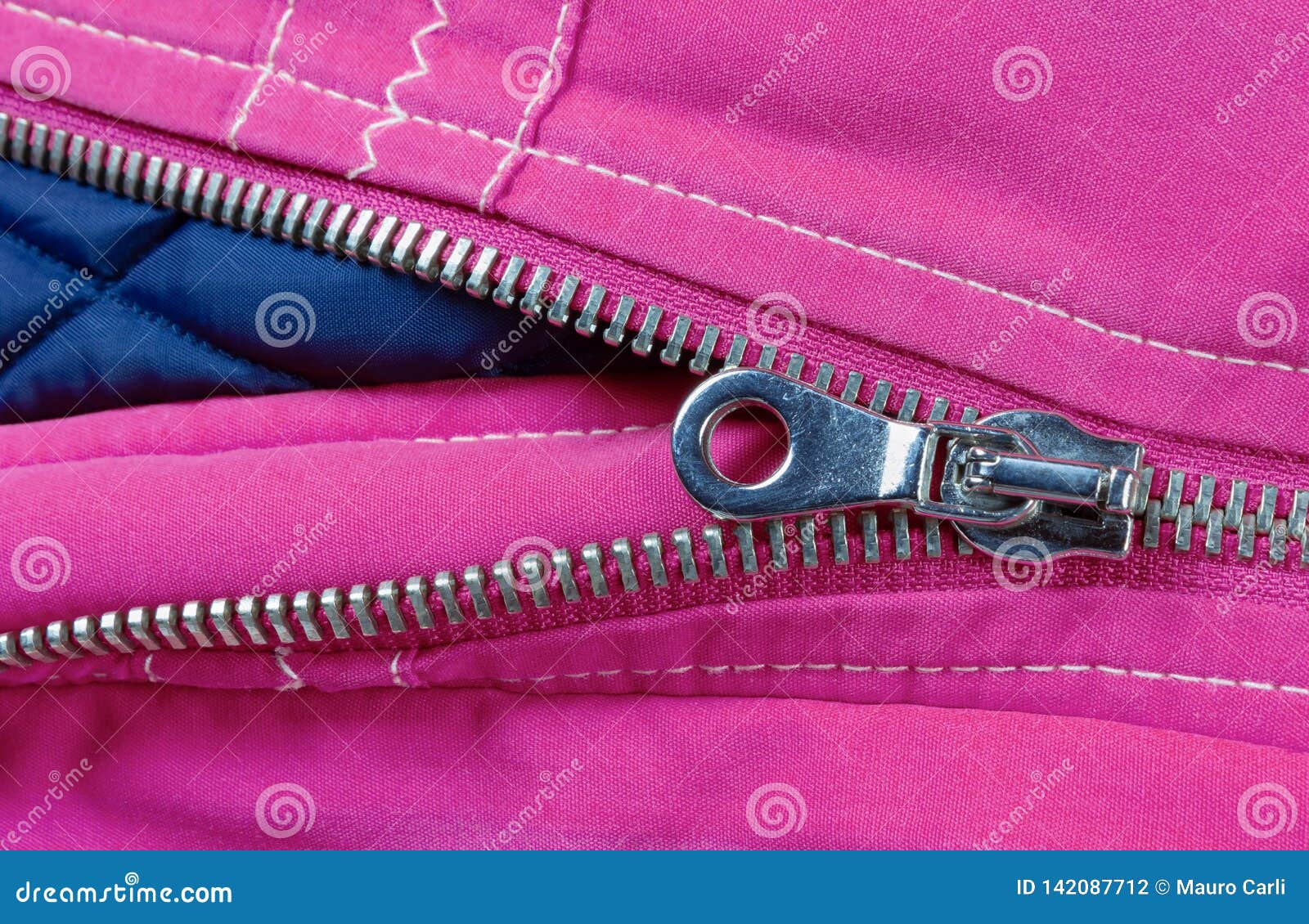 Zipper of a Purple and Blue Down Jacket Stock Photo - Image of line ...