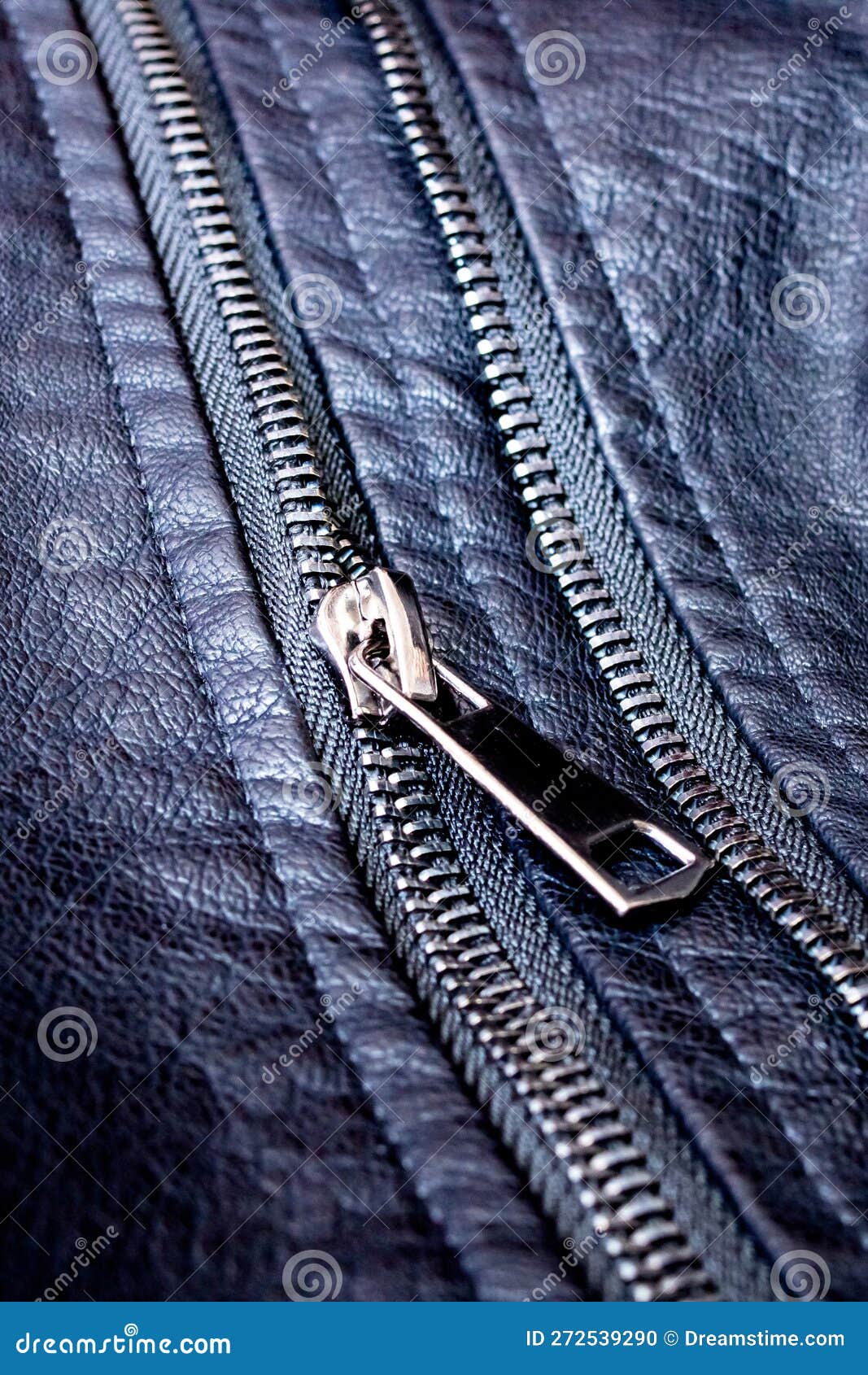 Zipper and Rivets on Black Leather Clothes Stock Photo Image of