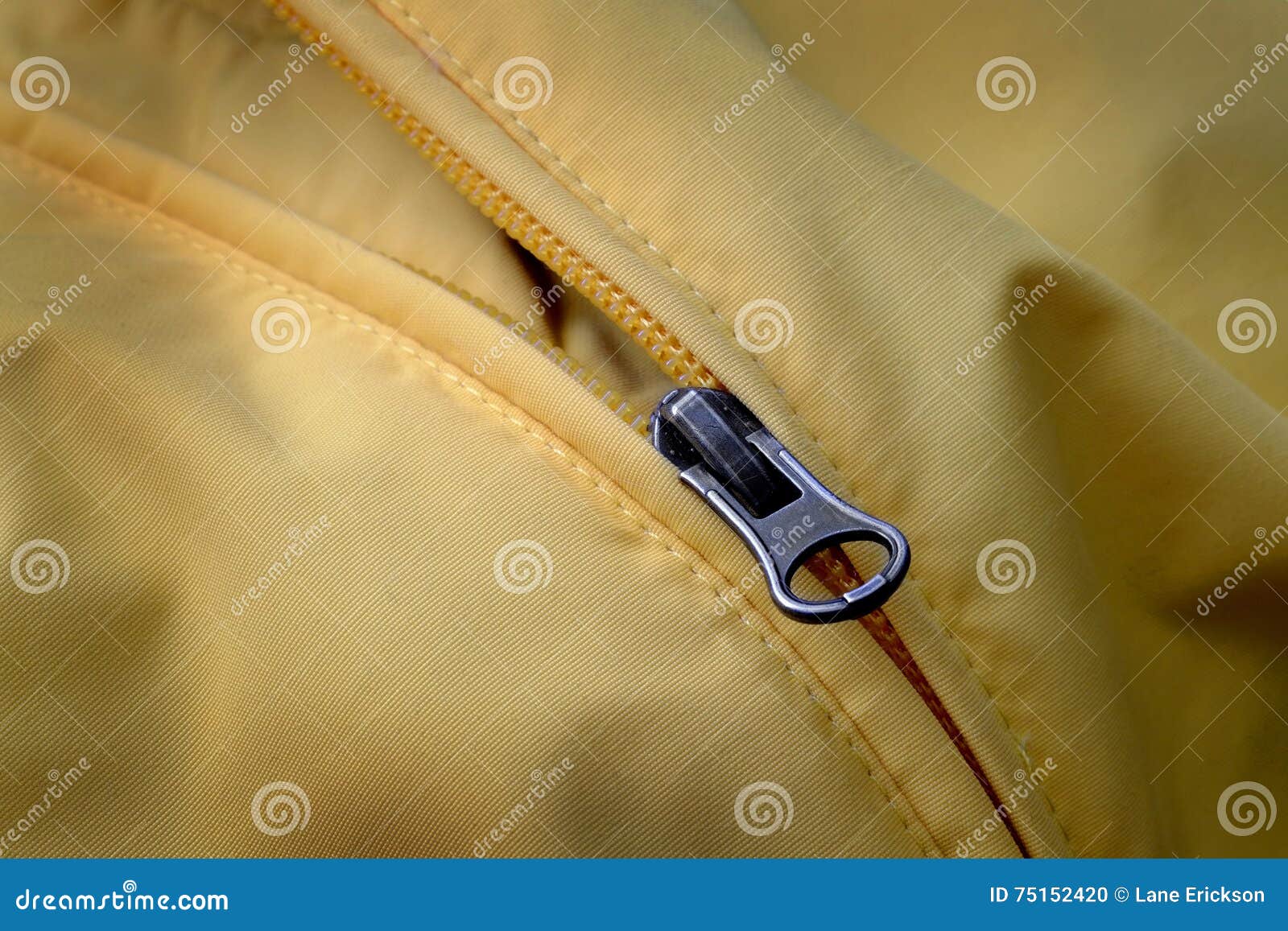 Zipper on Yellow Coat with Texture Stock Photo Image of khaki