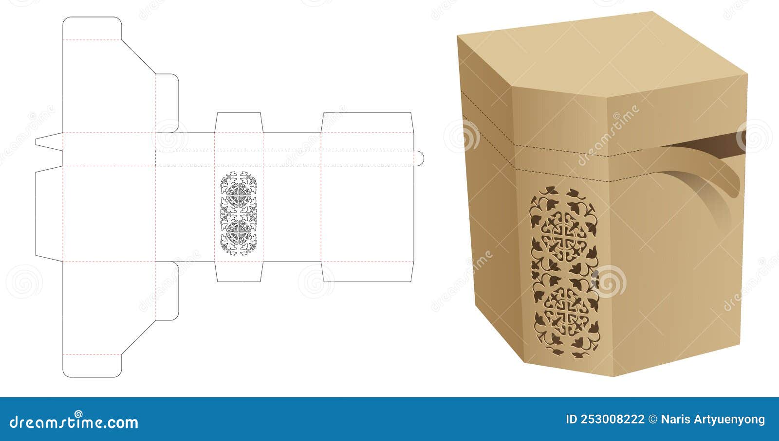Zipping Chamfered Corner Box with Stenciled Pattern Die Cut Template