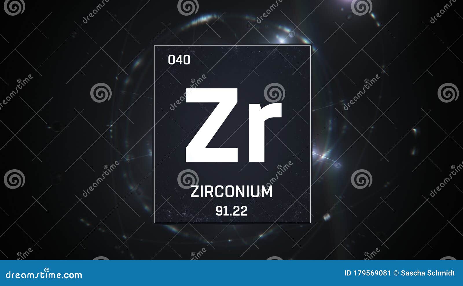 Zirconium As Element 40 of the Periodic Table 3D Illustration on Silver