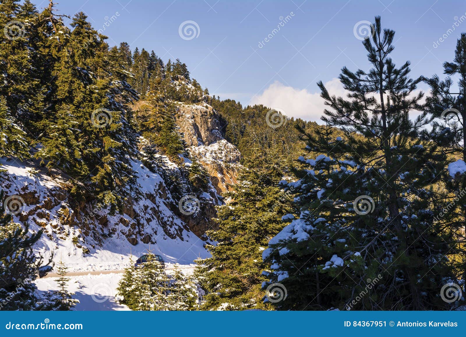 ziria mountain covered with snow on a winter day, south peloponnese, greece