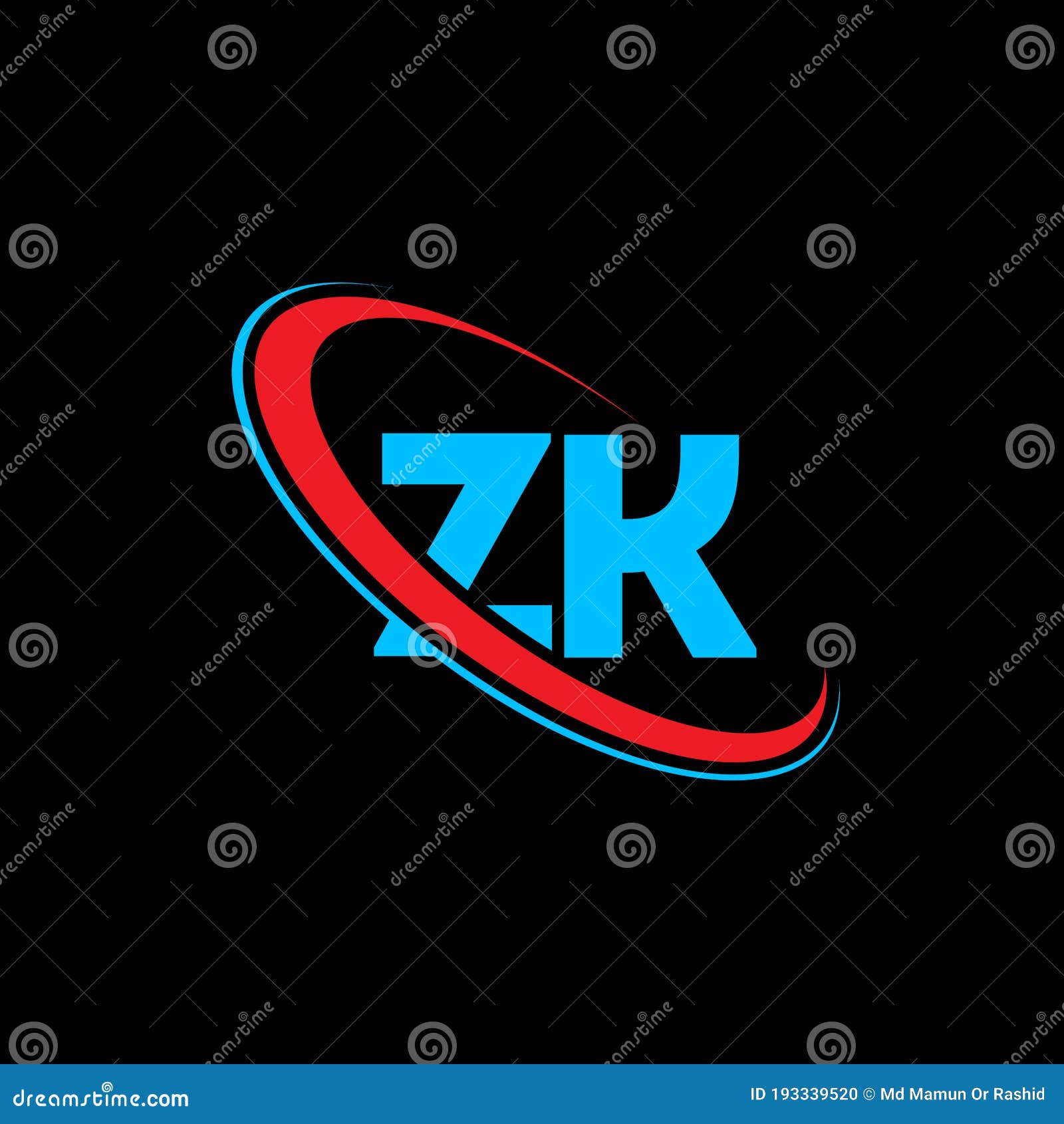 Zk Z K Letter Logo Design Initial Letter Zk Linked Circle Uppercase Monogram Logo Red And Blue