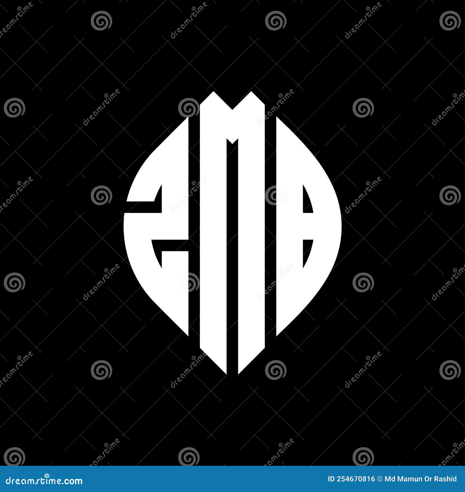 zmb circle letter logo  with circle and ellipse . zmb ellipse letters with typographic style. the three initials form a