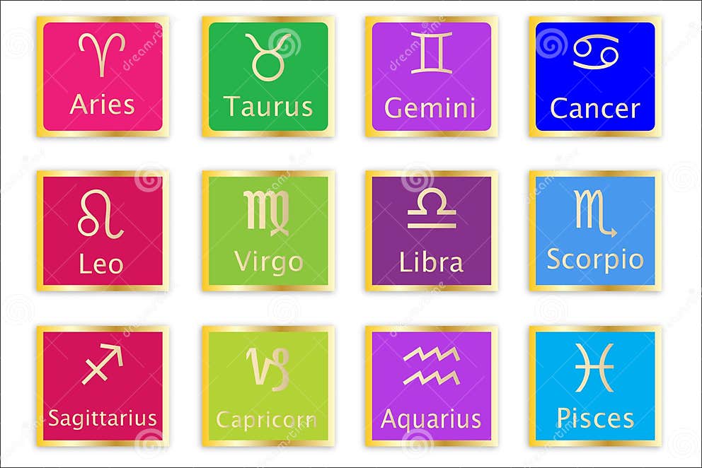 Zodiac Astrology Signs Set stock illustration. Illustration of colorful ...