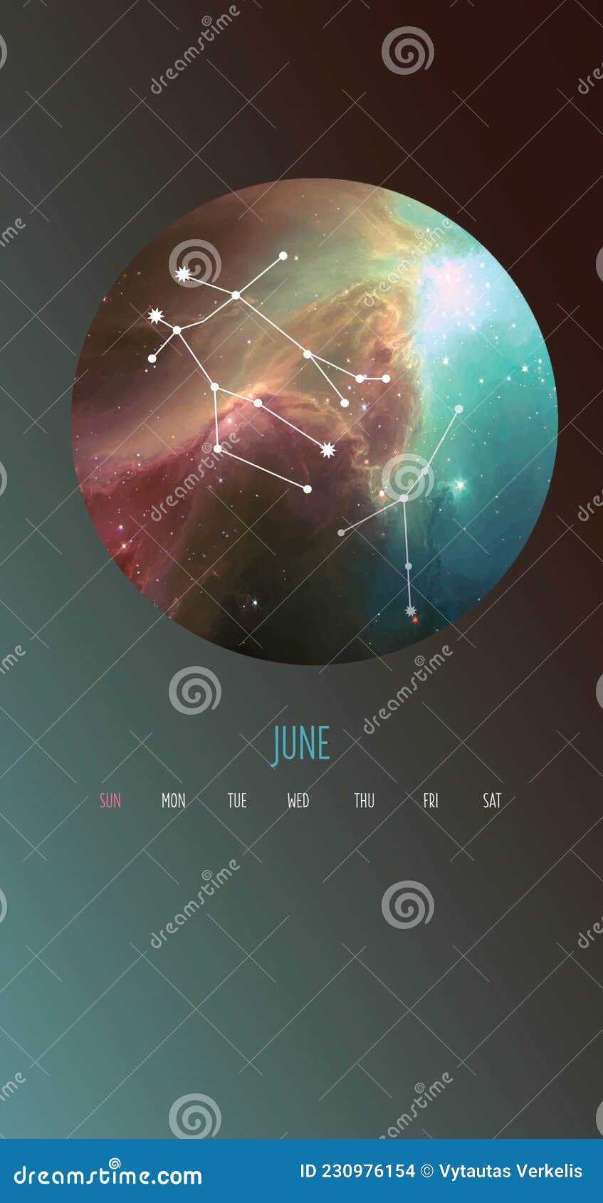 Zodiac Calendar. Circle with Galaxies and Stars Zodiac Constellations