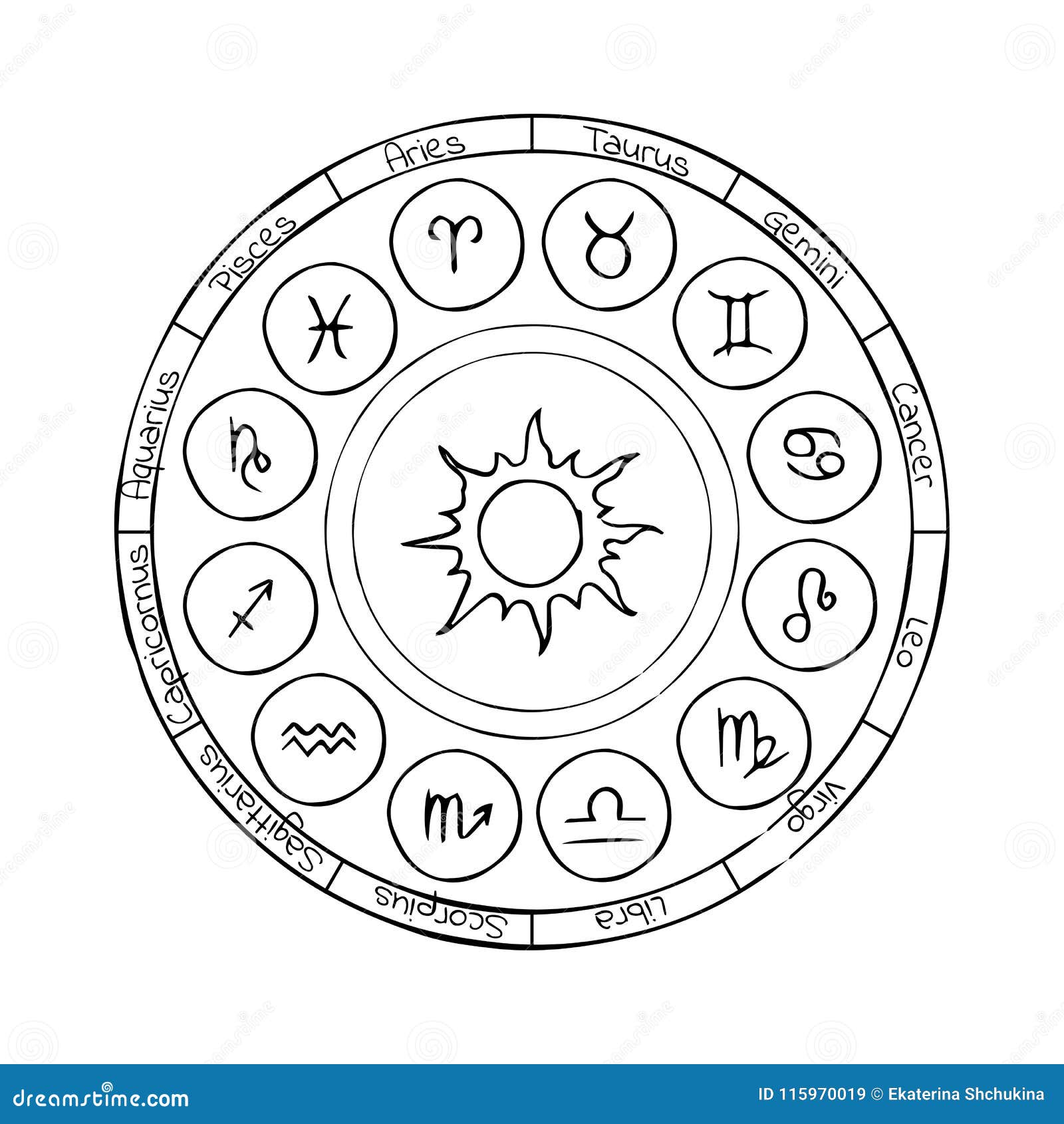 Zodiac Circle with Horoscope Signs Stock Vector - Illustration of ...