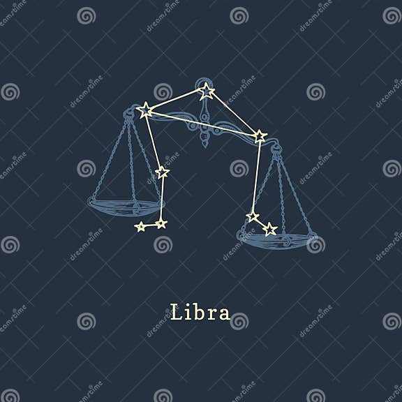 Zodiac Constellation of Libra in Engraving Style. Vector Retro Graphic ...