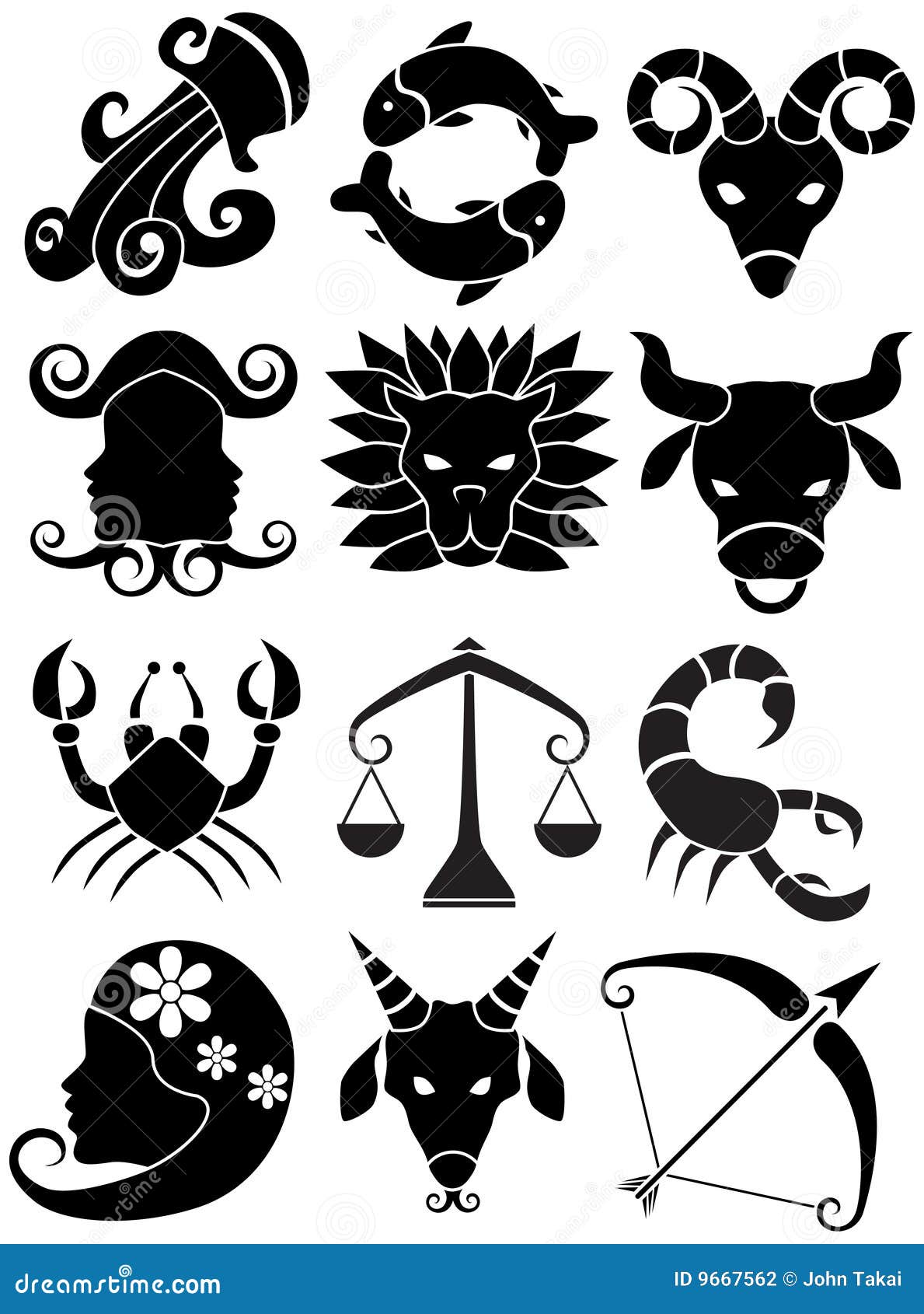 zodiac horoscope icons - black and white