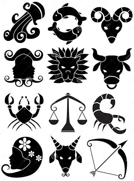 Zodiac Horoscope Icons - Black and White Stock Vector - Illustration of ...
