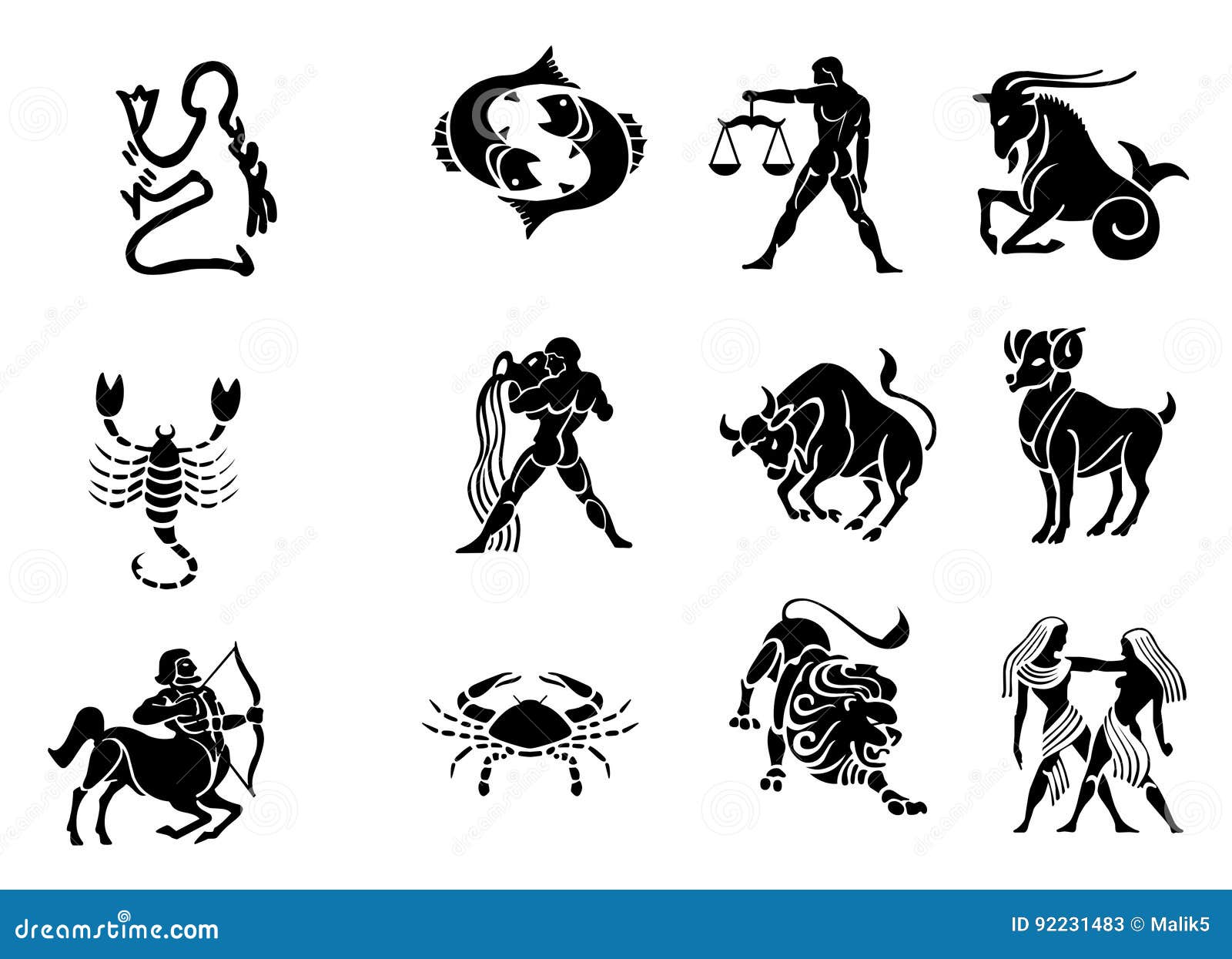 Zodiac Horoscope Icons Black and White Stock Illustration