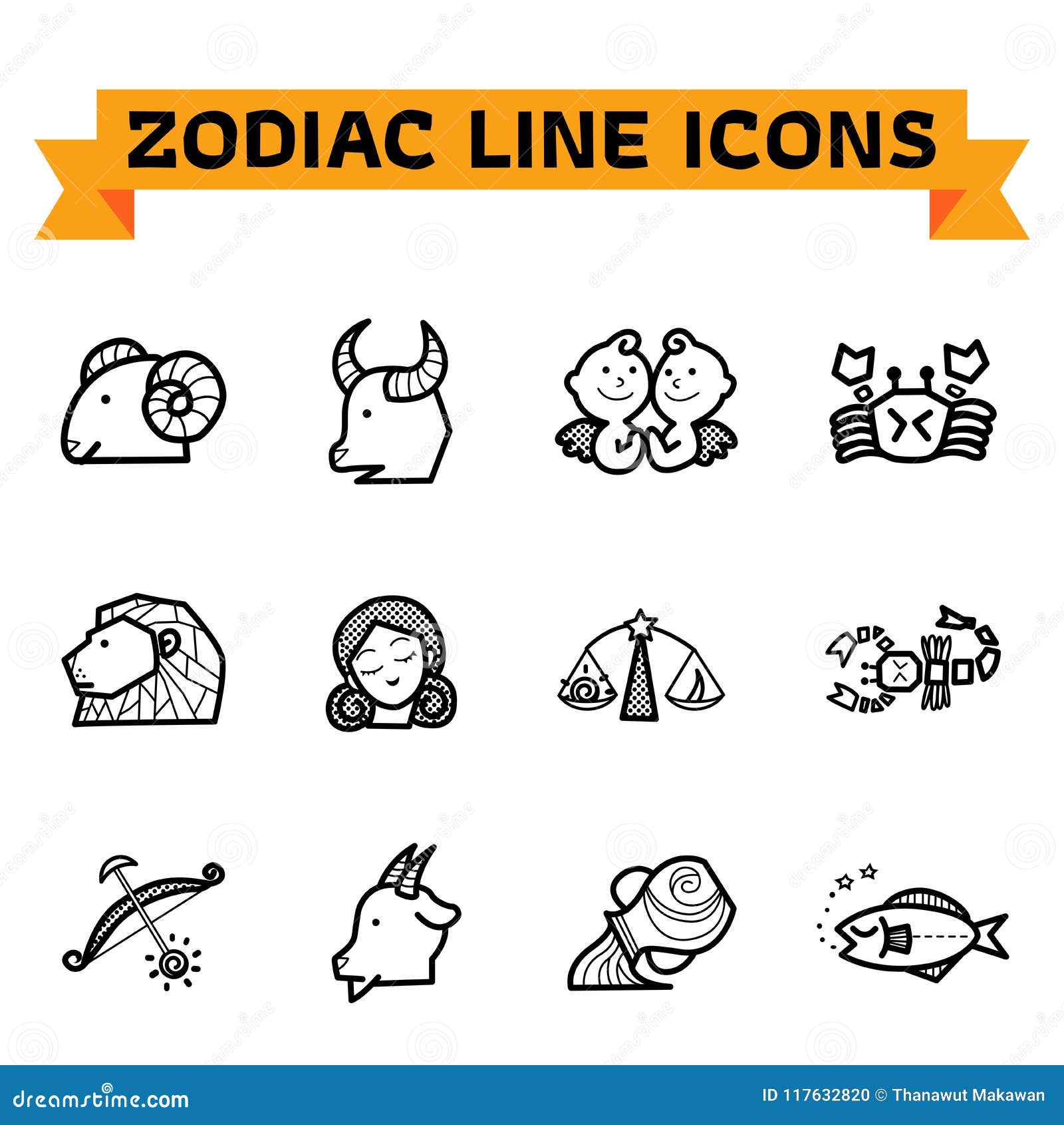 zodiac line icons 