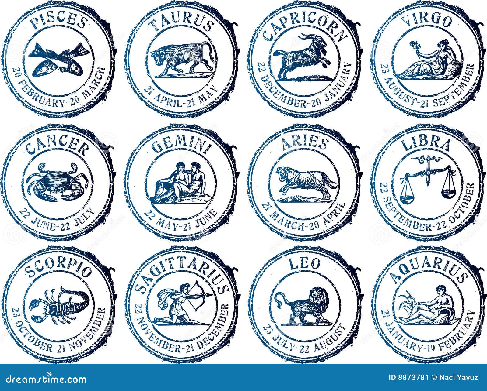 of rubber stamps signs the zodiac signs. with set stamp rubber Abstract grunge zodiac