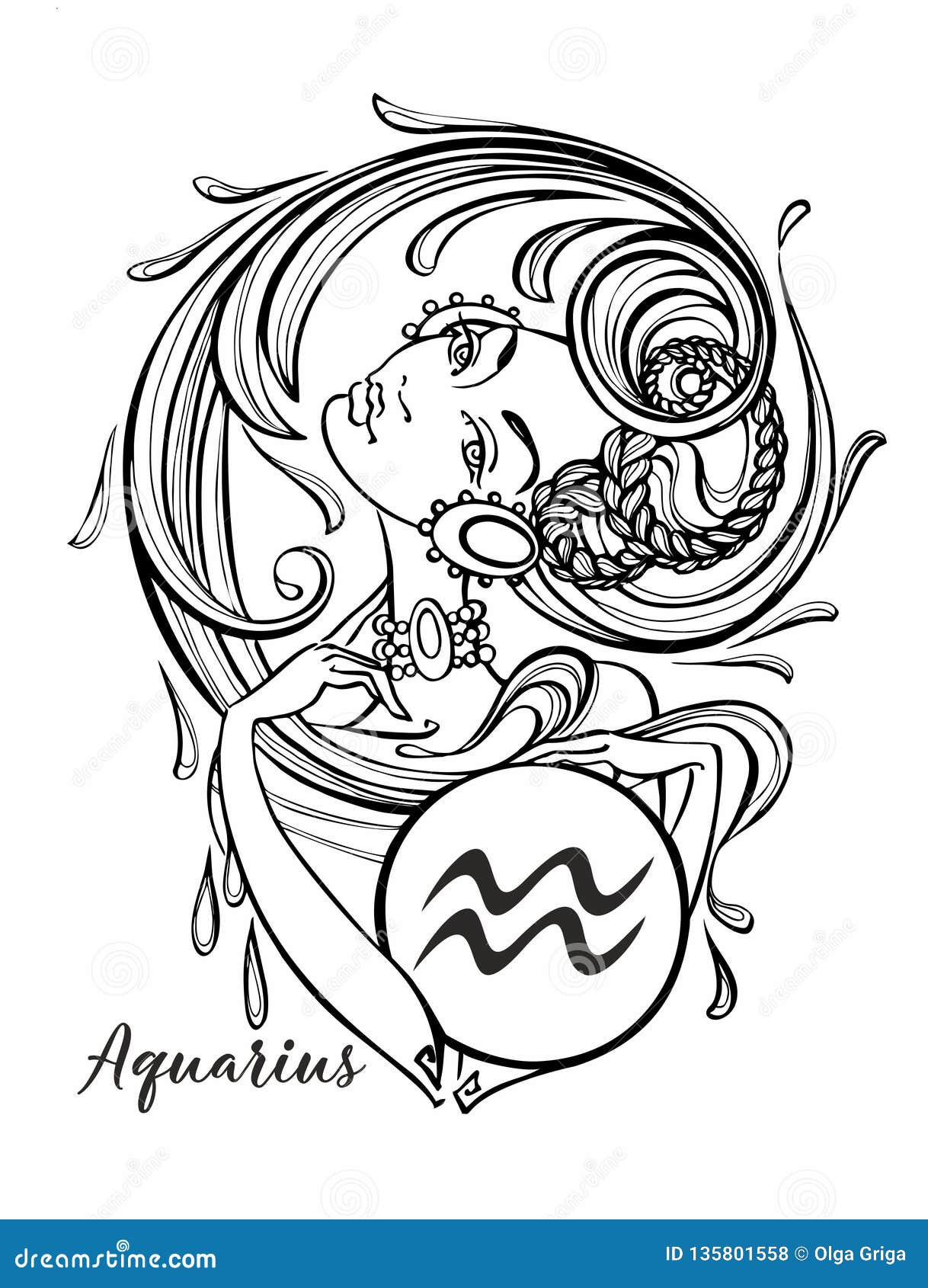 Download Zodiac Sign Aquarius A Beautiful Girl. Horoscope. Astrology. Coloring. Vector Stock Illustration ...