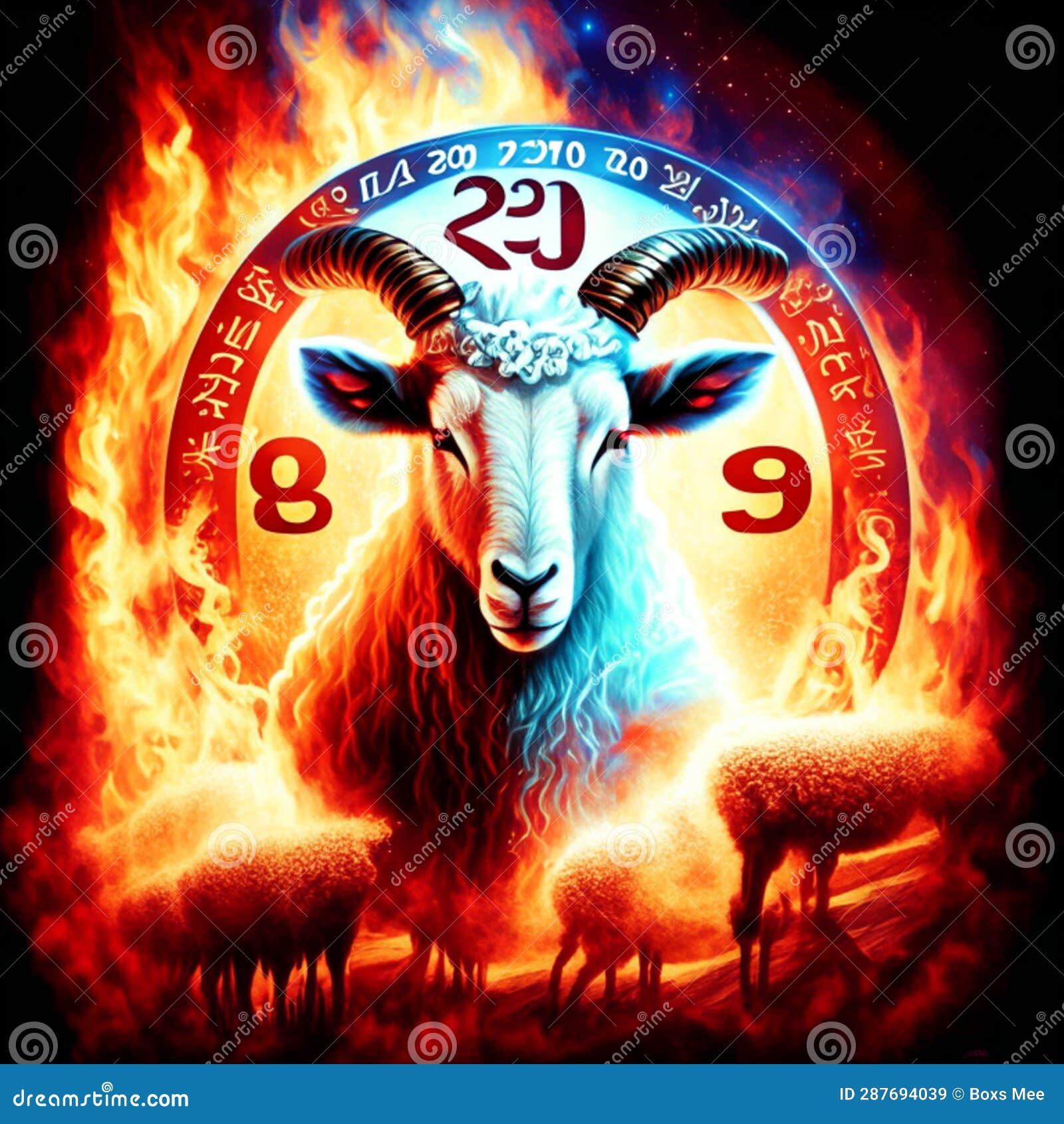 Zodiac Sign Capricorn in the Fire. Astrological Horoscope Stock