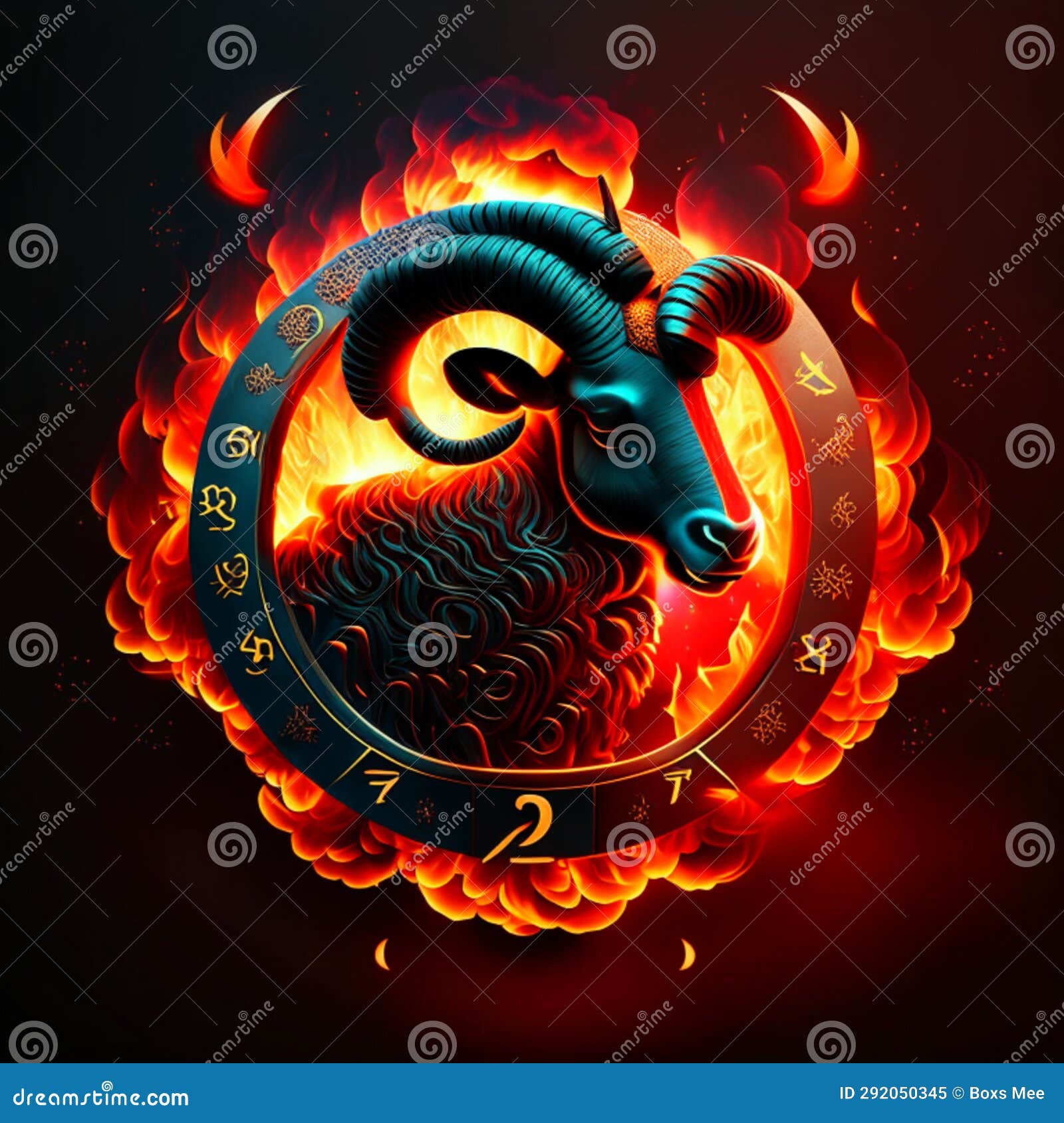Zodiac Sign Capricorn in Fire. Vector Illustration on Black Background
