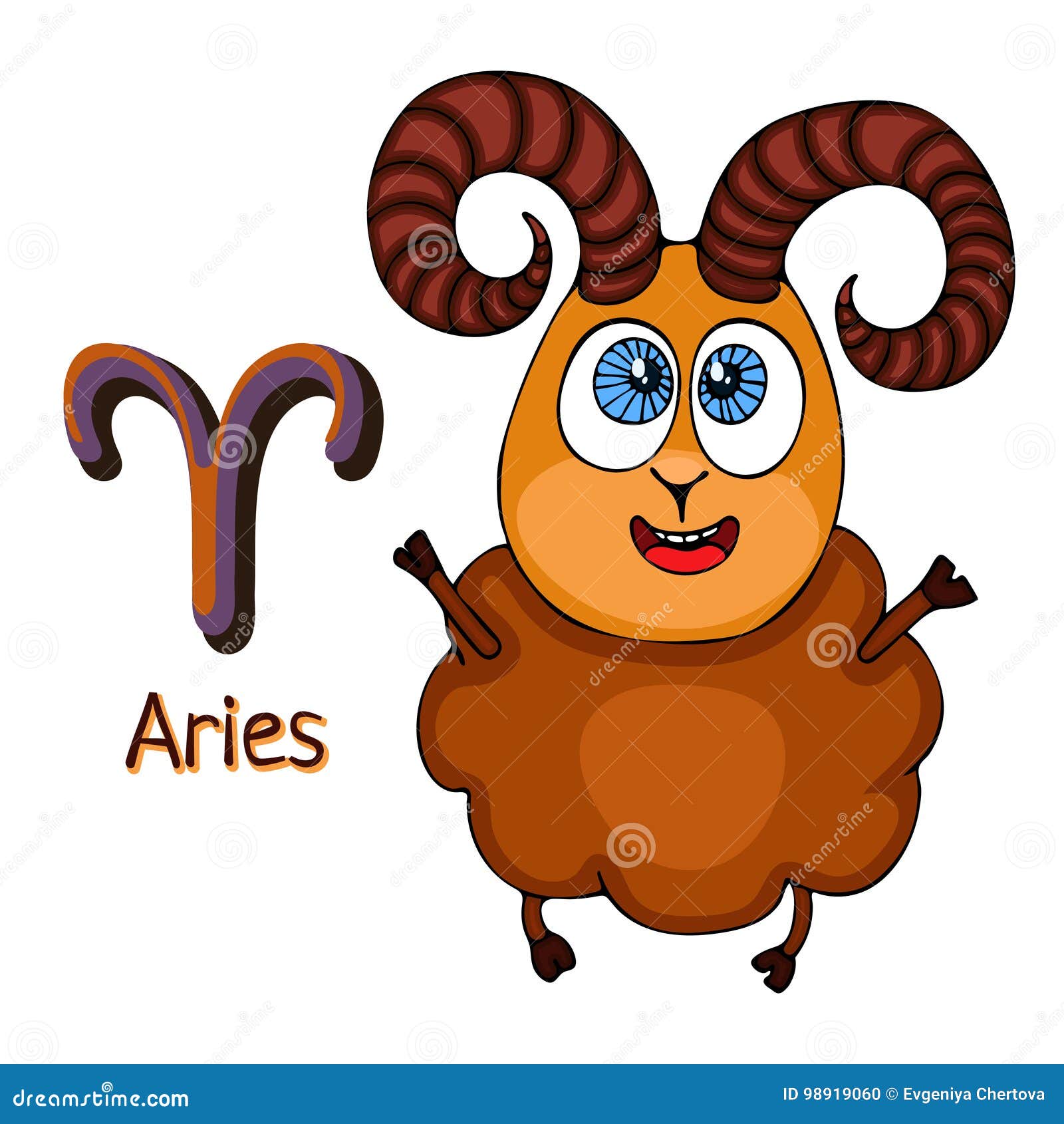 Zodiac Sign Cartoon Aries, Astrological Character. Painted Funny Aries with  a Symbol Isolated on White Background, Vector Drawing Stock Vector -  Illustration of creative, design: 98919060