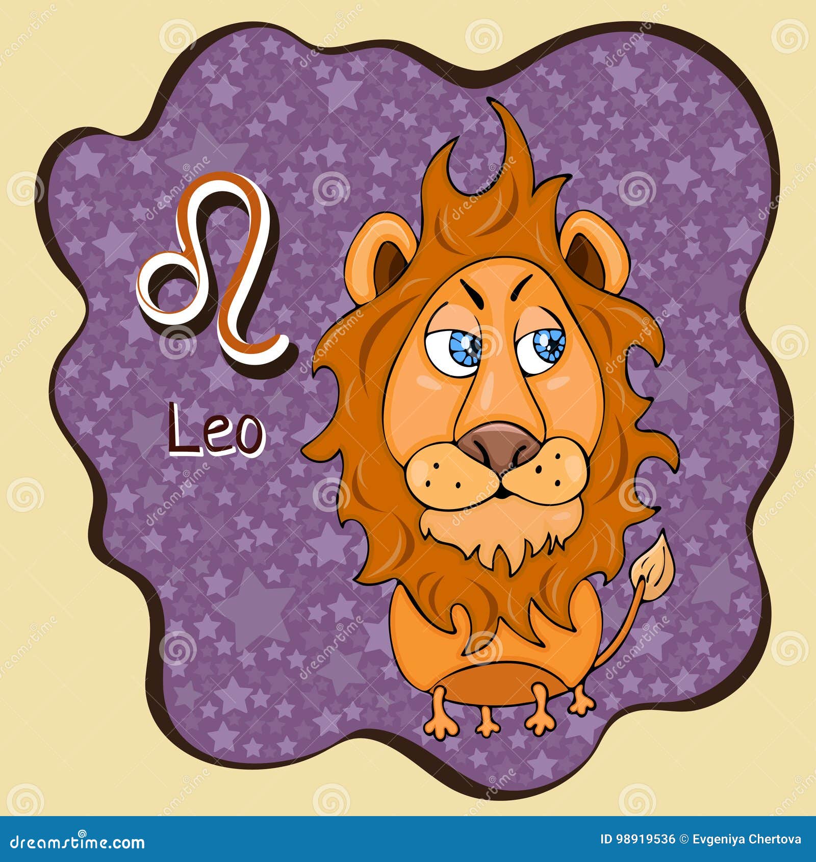 Zodiac Sign Cartoon Leo, Astrological Character, Hand Drawing. Painted Funny  Leo in the Frame in the Form of an Abstract Purple in Stock Vector -  Illustration of card, character: 98919536
