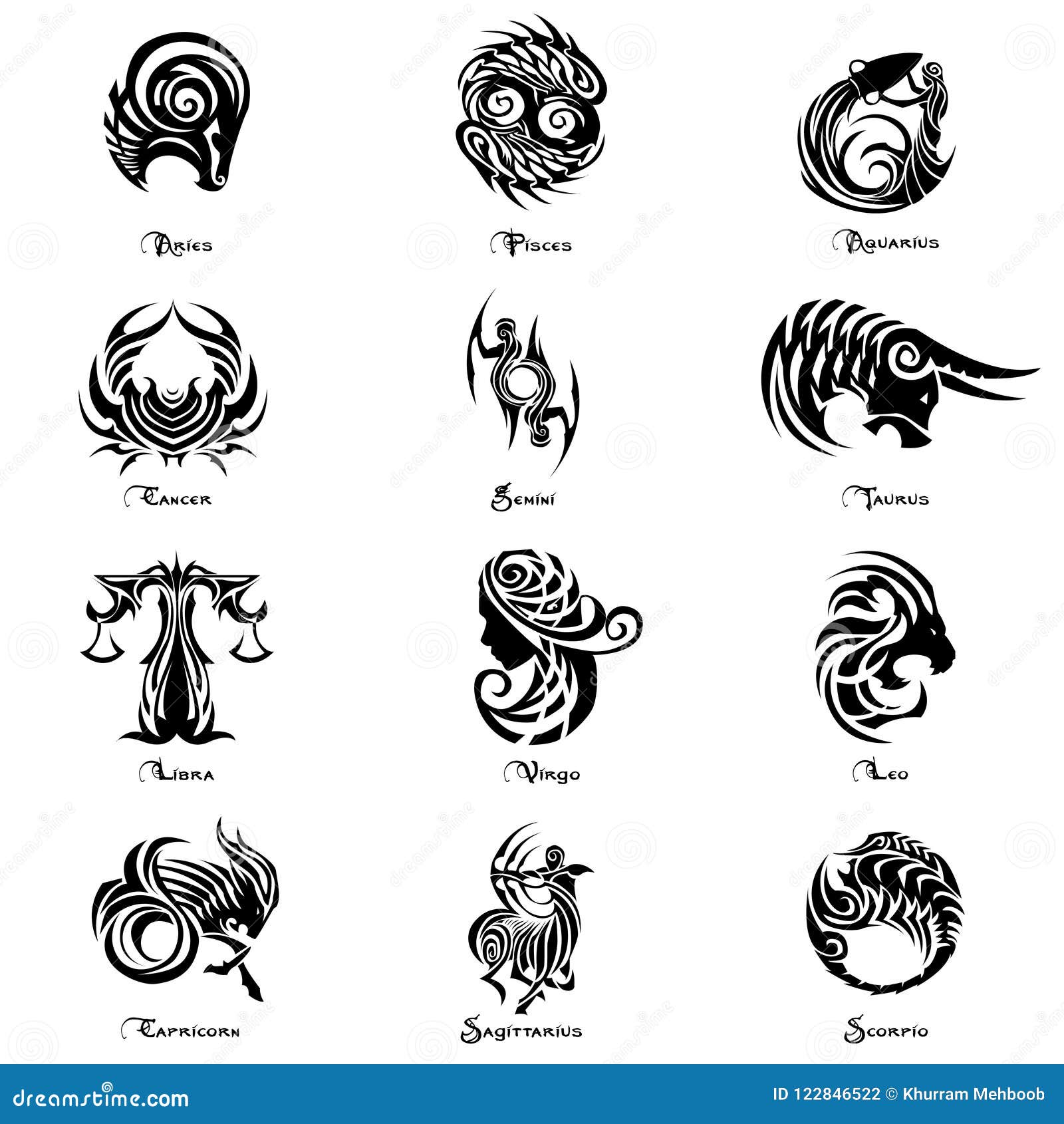 zodiac sign complete set tattoo style zodiac signs symbols complete set made specifically tattoo style perfect shoulder 122846522