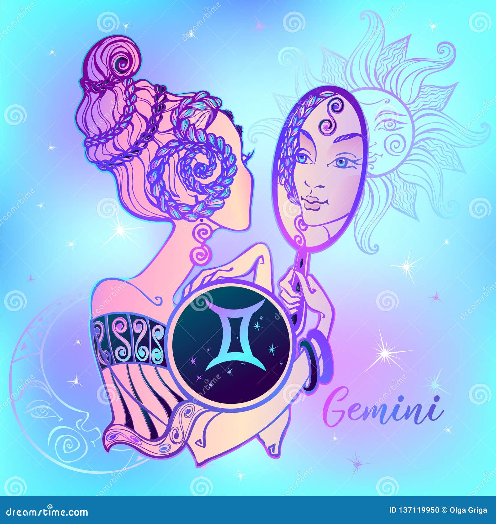 Zodiac Sign Gemini Beautiful Girl. Horoscope. Astrology. Stock Vector ...