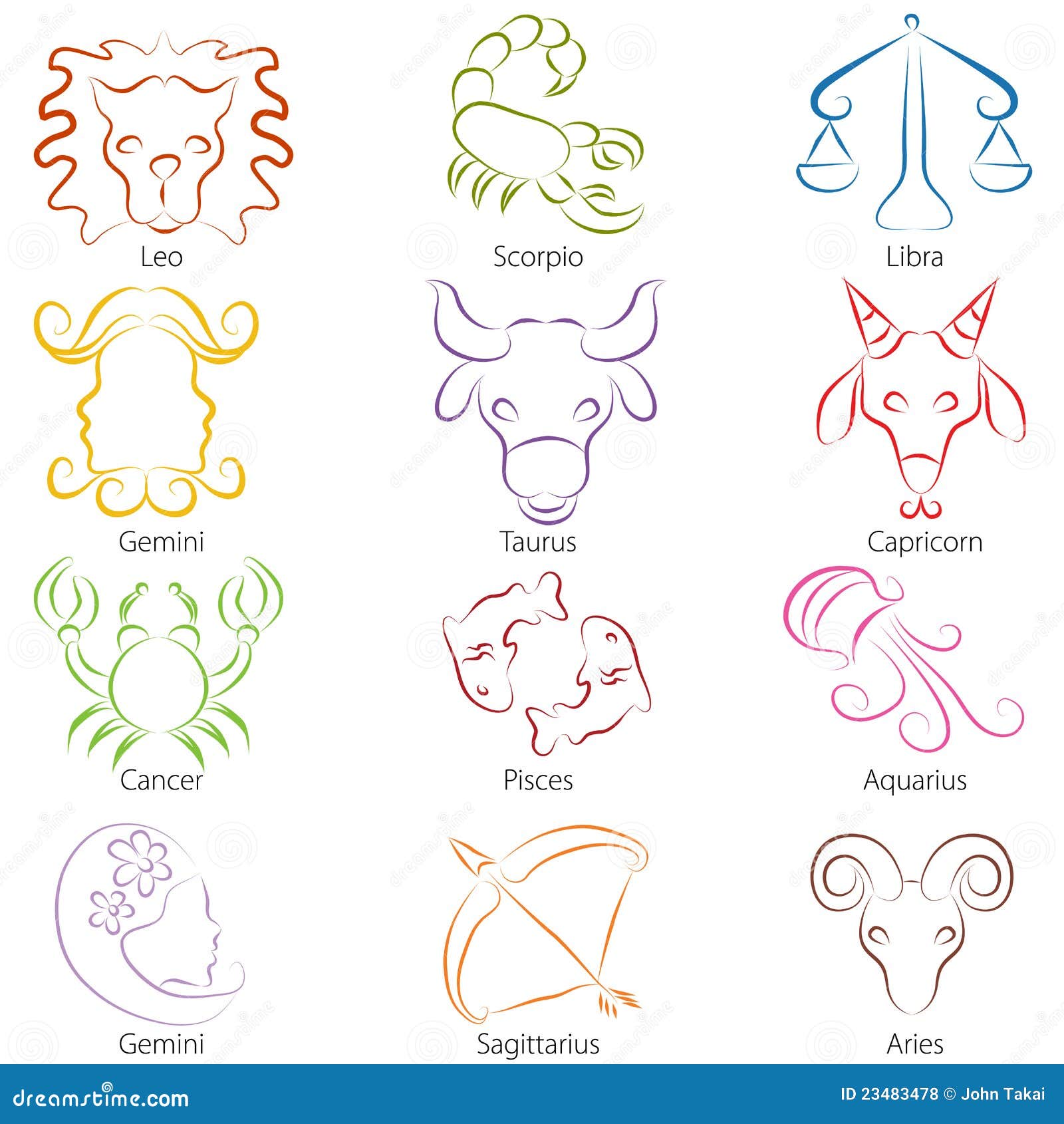  Zodiac Sign Line Art stock vector Illustration of 