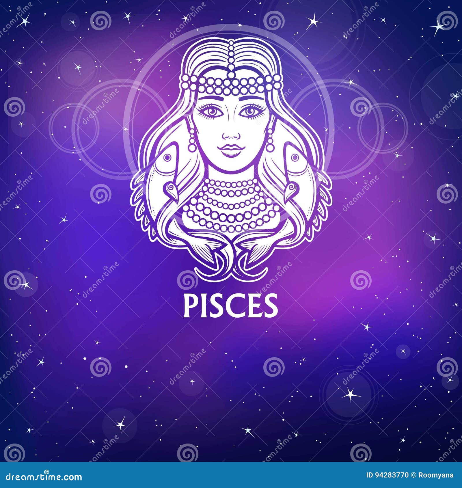 Zodiac Sign Pisces. Fantastic Princess, Animation Portrait. White ...
