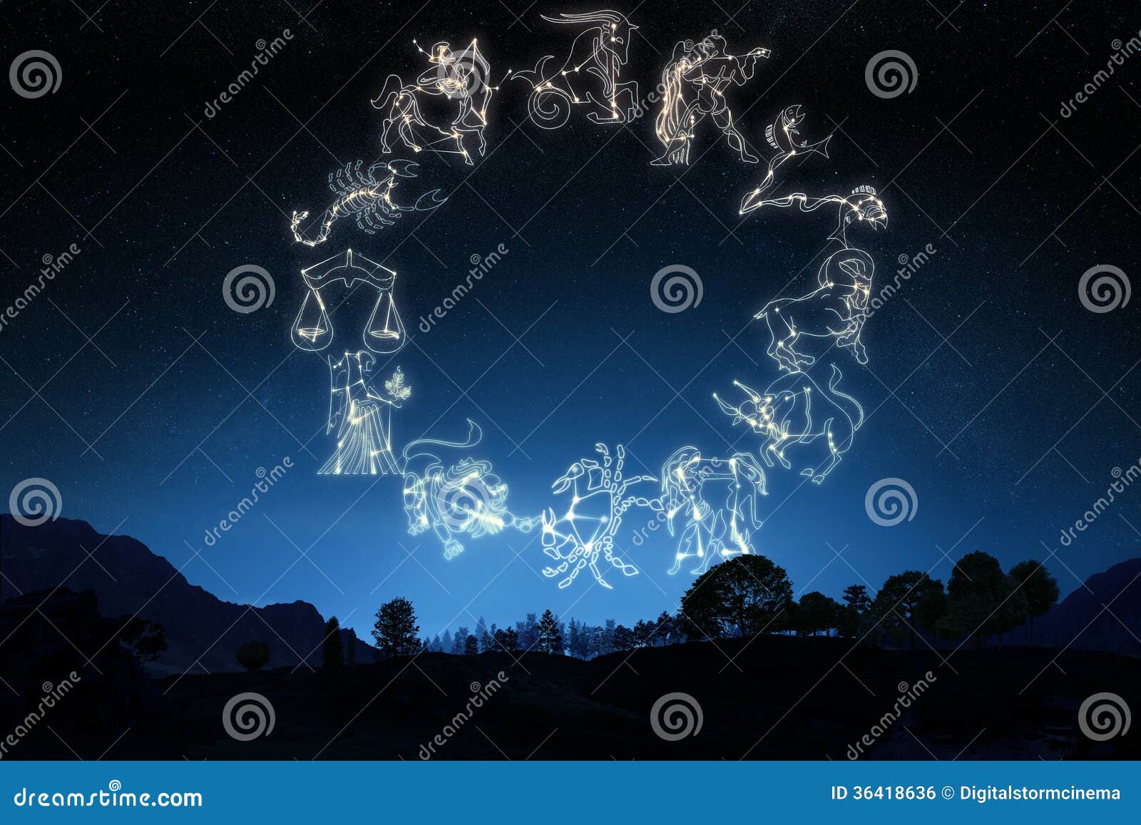 zodiac sign's on a gradient sky background