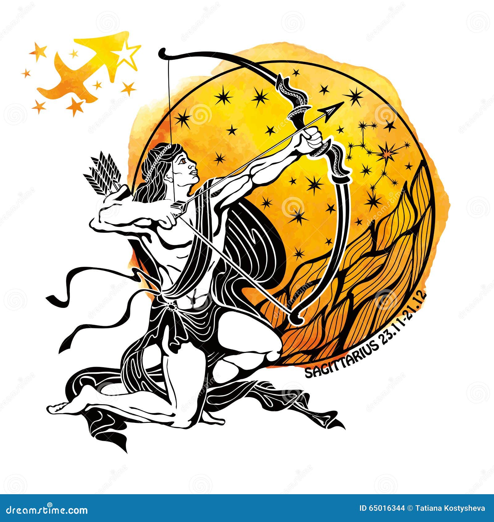 Zodiac Sign Sagittarius. Vector Art. Black And White Zodiac Drawing ...