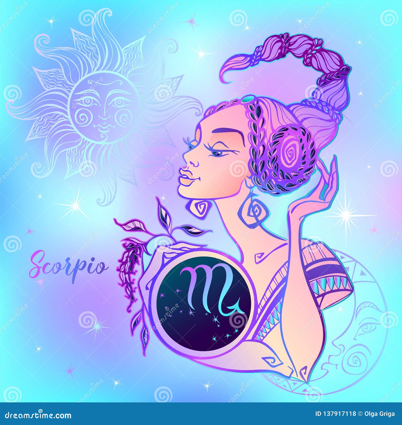 Zodiac Sign Scorpio a Beautiful Girl. Horoscope. Astrology. Vector ...