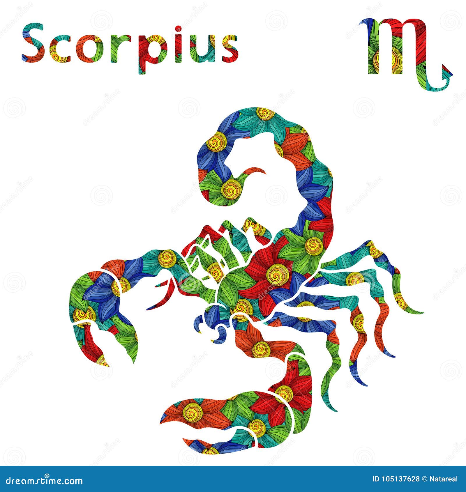 Zodiac Sign Scorpius with Stylized Flowers Stock Vector - Illustration ...