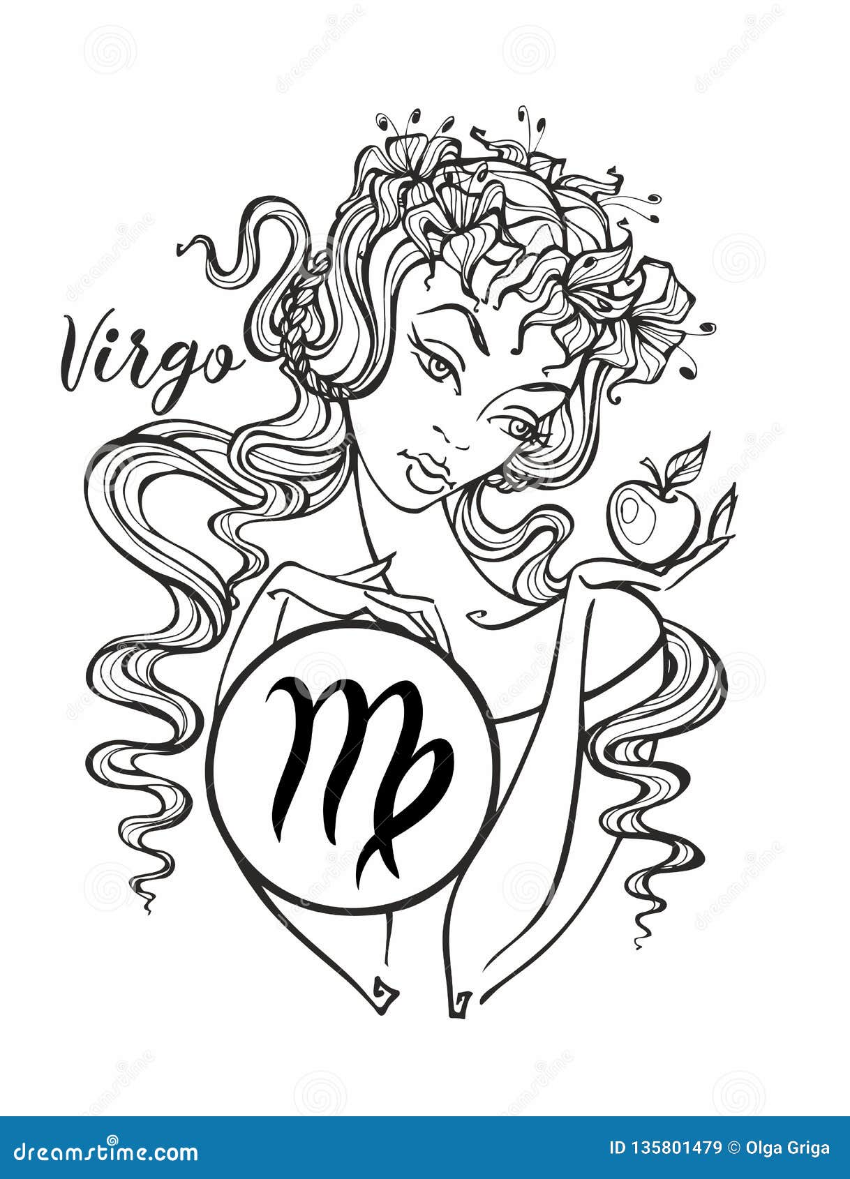 Download Zodiac Sign Virgo A Beautiful Girl. Horoscope. Astrology. Coloring. Vector Stock Illustration ...