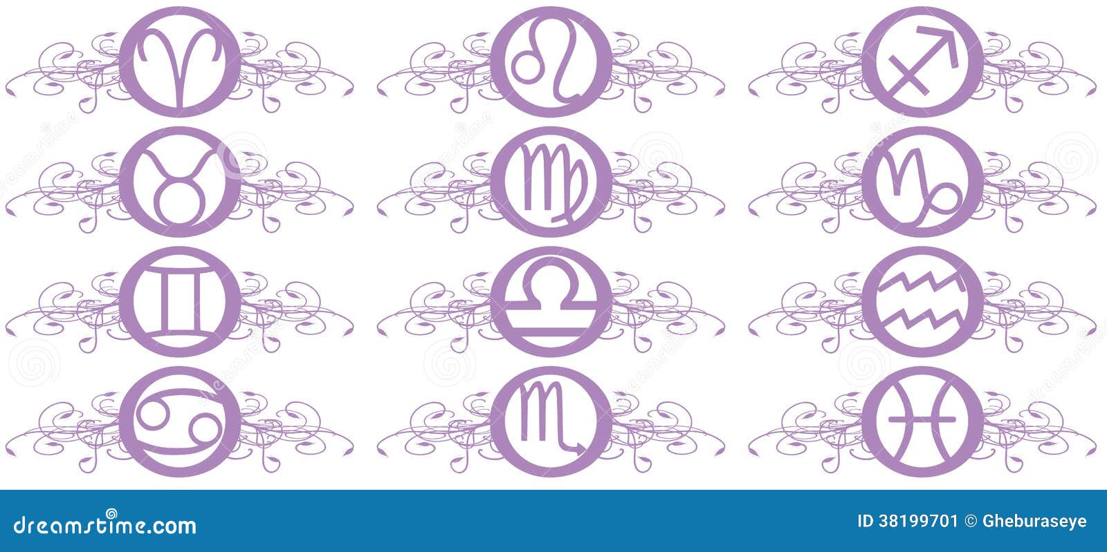 Set of Zodiac Signs Symbols on Decoration Isolated Stock Illustration