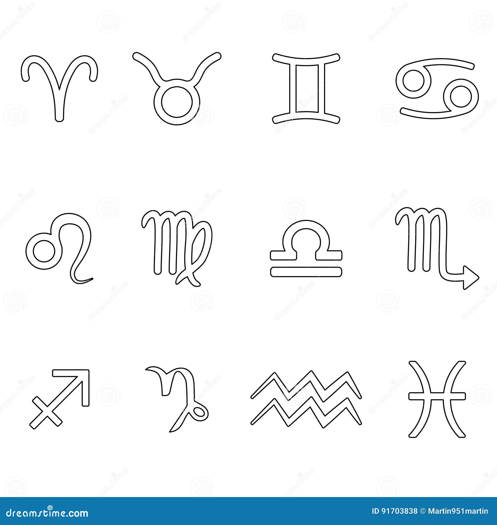 Zodiac Signs for Astrology Simple Set of Outline Icons Eps10 Stock ...