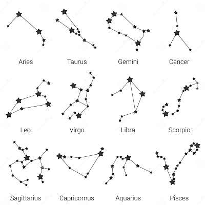 12 Zodiac Signs Constellations Isolated Vector Set Stock Vector ...