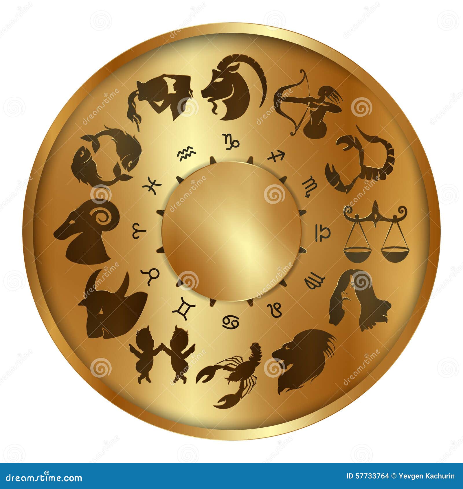 Zodiac Signs on a Gold Disk Stock Vector Illustration of pisces