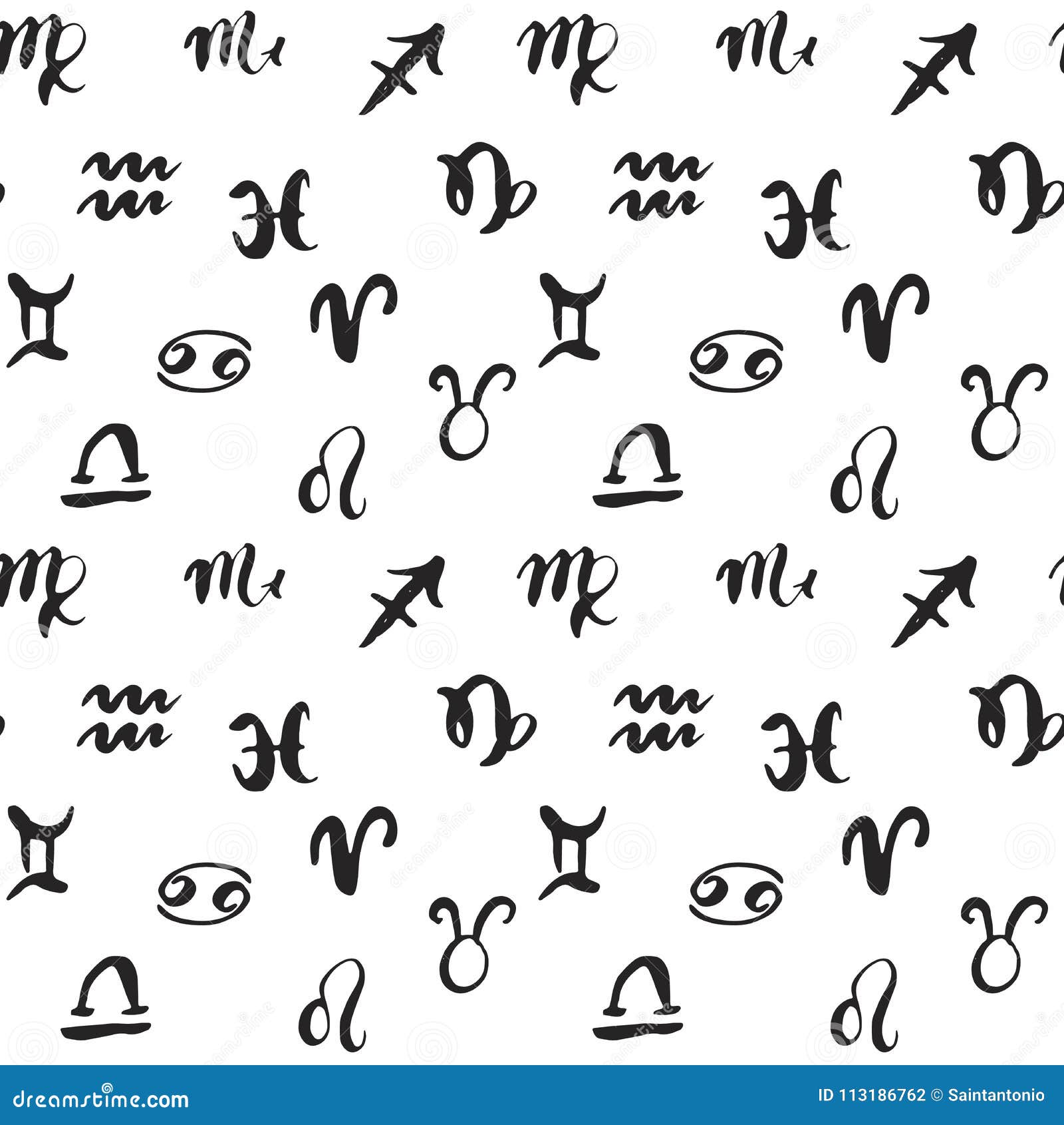 Zodiac Signs Seamless Pattern Hand Drawn Horoscope Astrology Symbols Grunge Textured Design