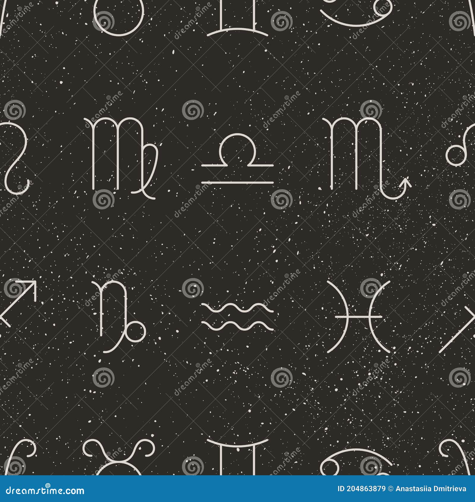 Zodiac Signs and Stars Seamless Pattern. Vector Black Background of ...