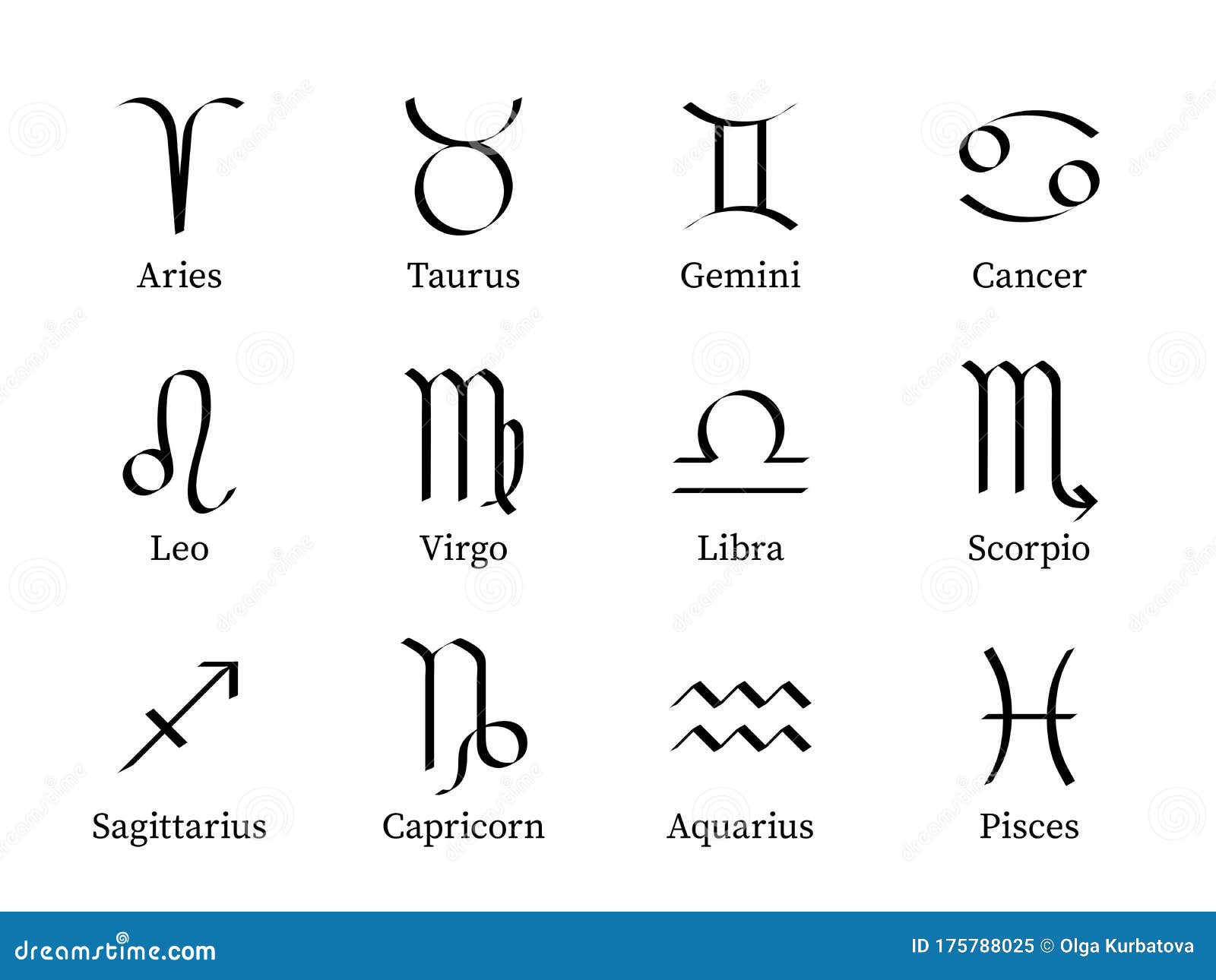 Zodiac Signs. Twelve Astrological Stylized Constellations, Symbols ...