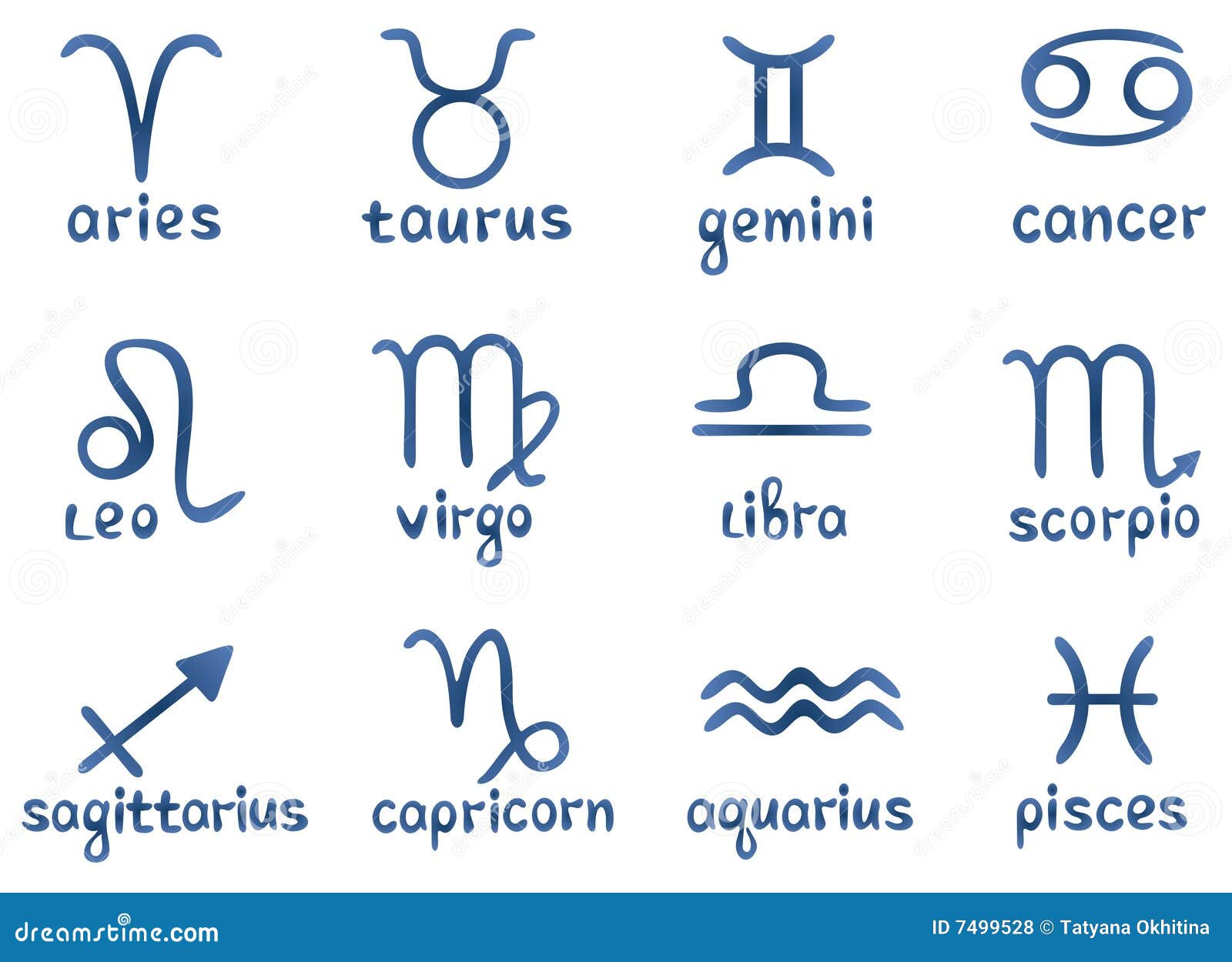 Cartoon horoscope symbols on a white background. Zodiac star signs.