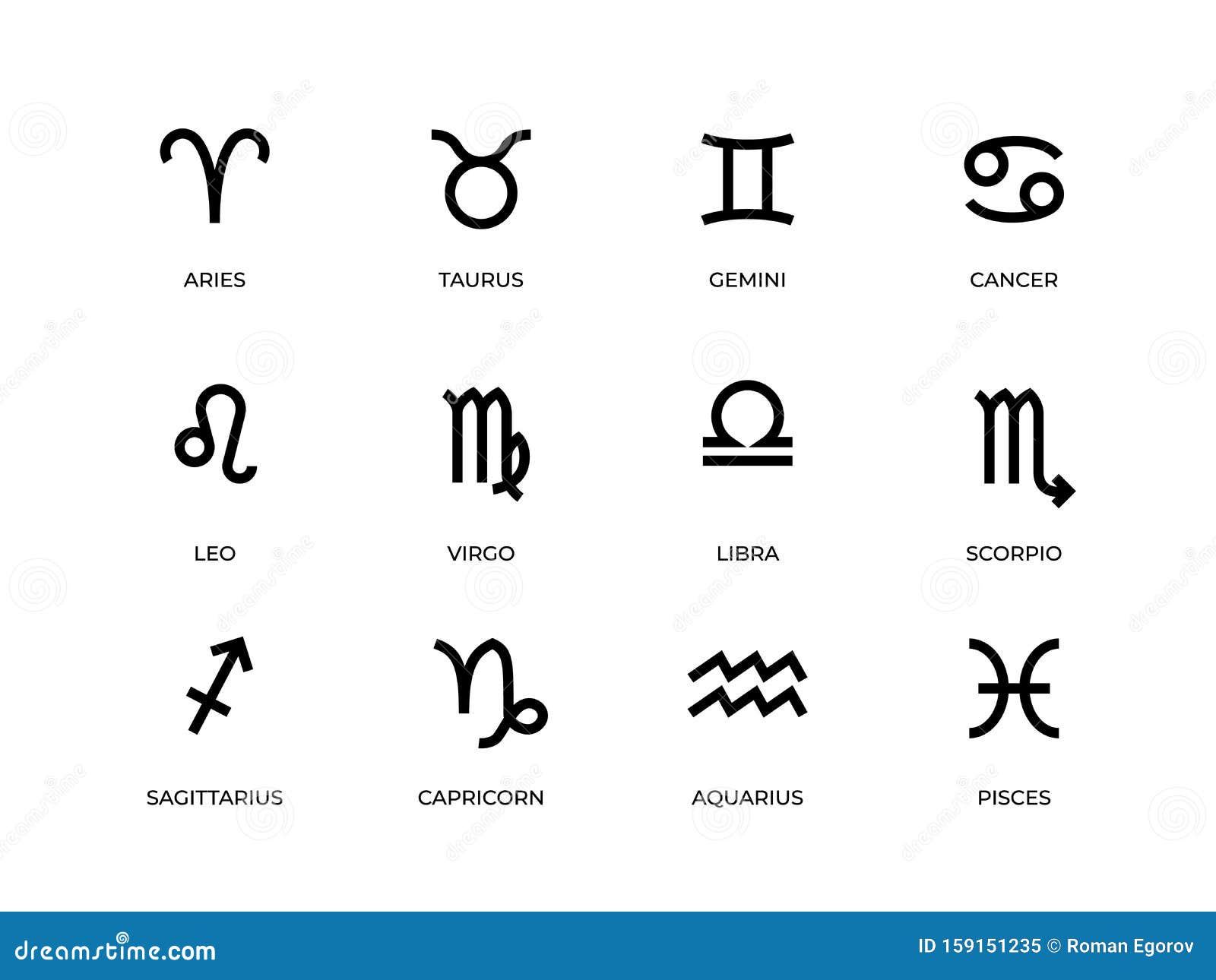 Zodiac Symbols. Horoscope and Astrology Line Signs, Aries Taurus Gemini ...