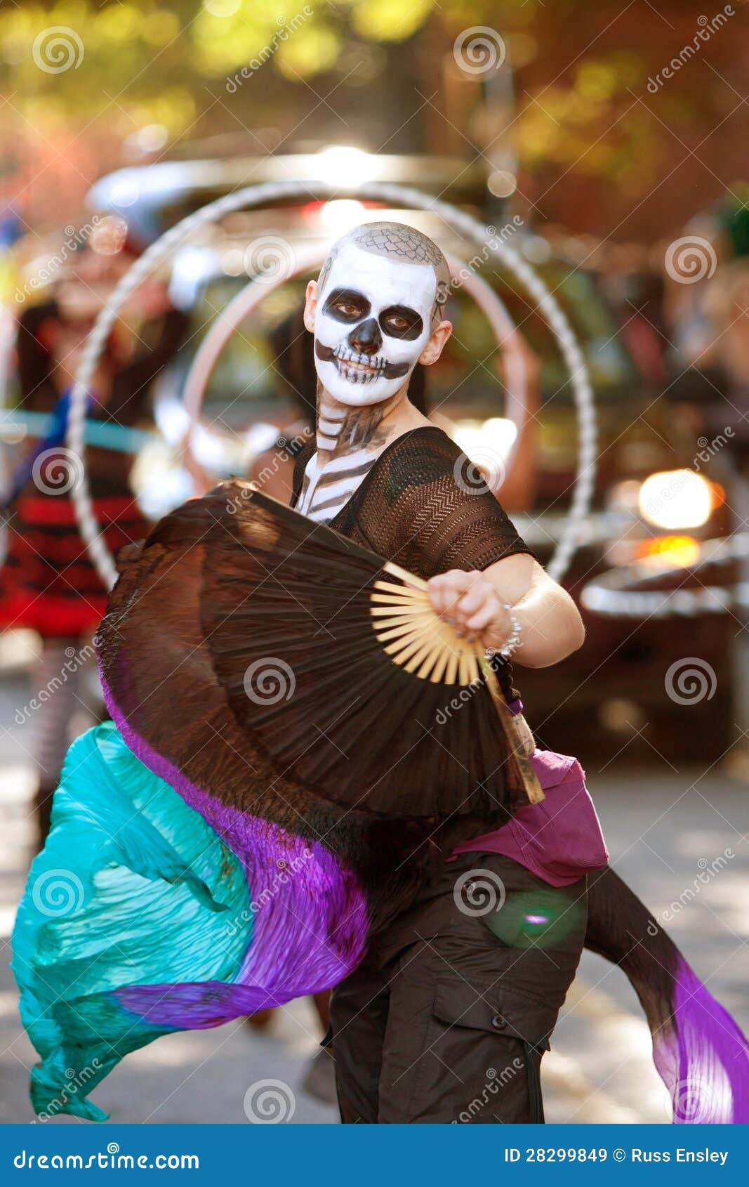 Zombie Fan Dancer Performs in Halloween Parade Editorial Stock Image