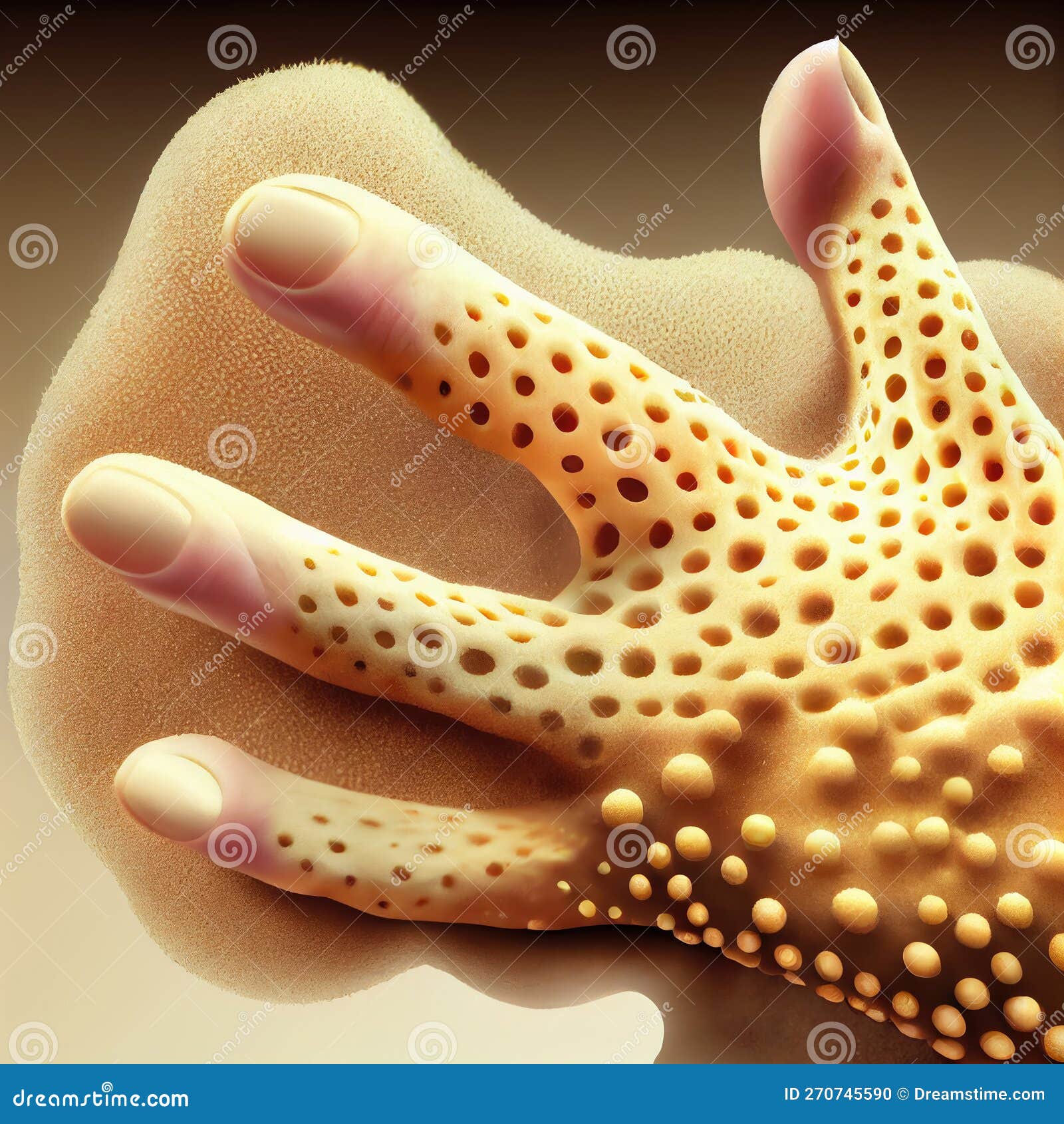 Zombie Hand With Many Small Holes Deformed Fingers Fungal Infection Trypophobia Generative Ai