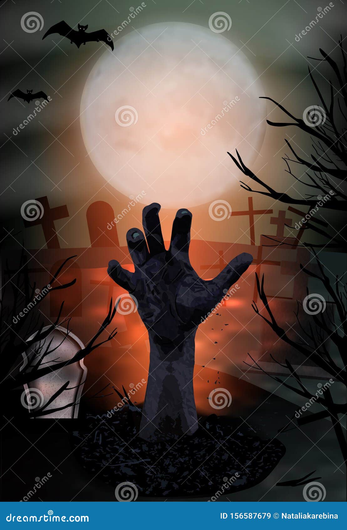 Zombie Hand Rising Out from the Ground. Halloween Vertical Background ...